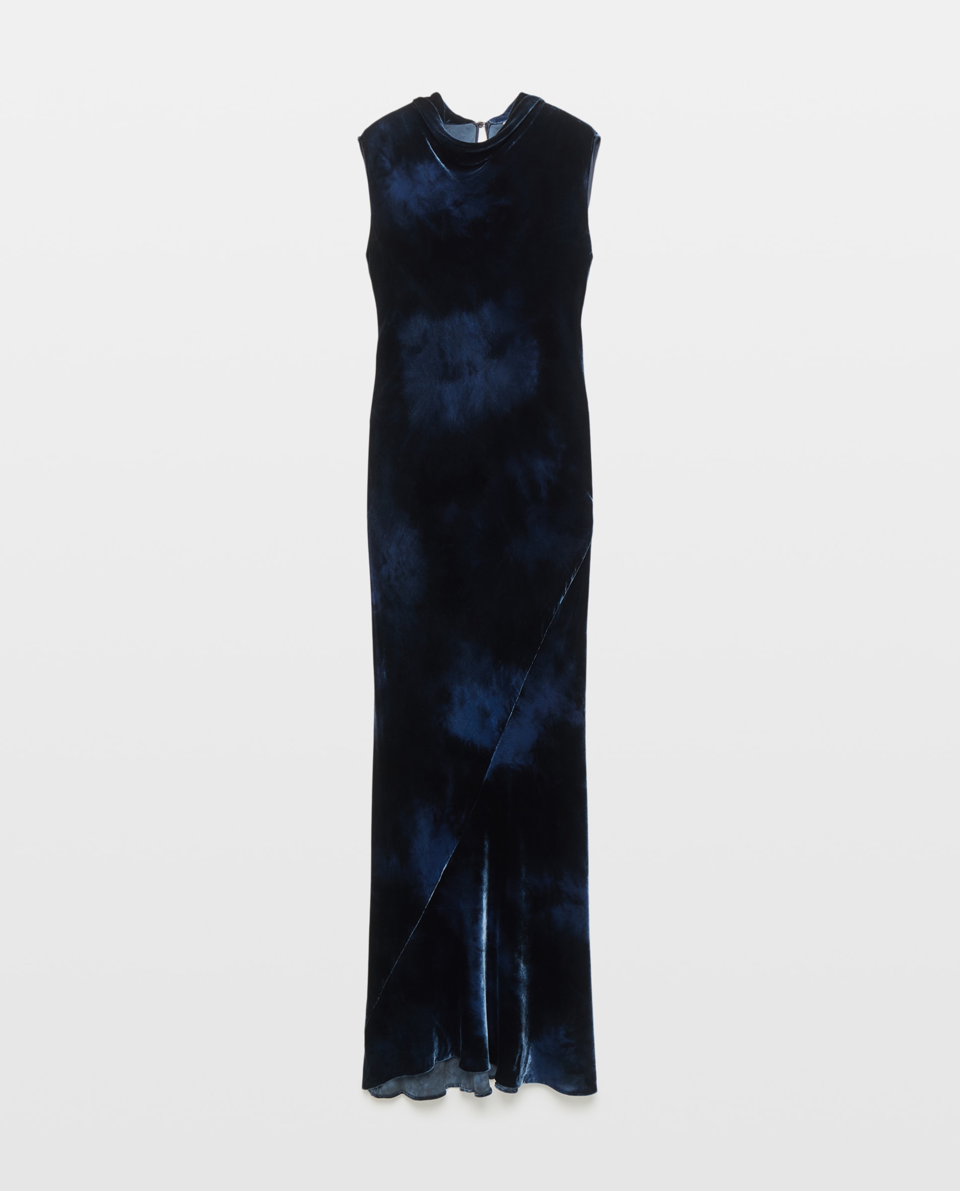 Vestido sem Mangas de Veludo e Seda Azul-6