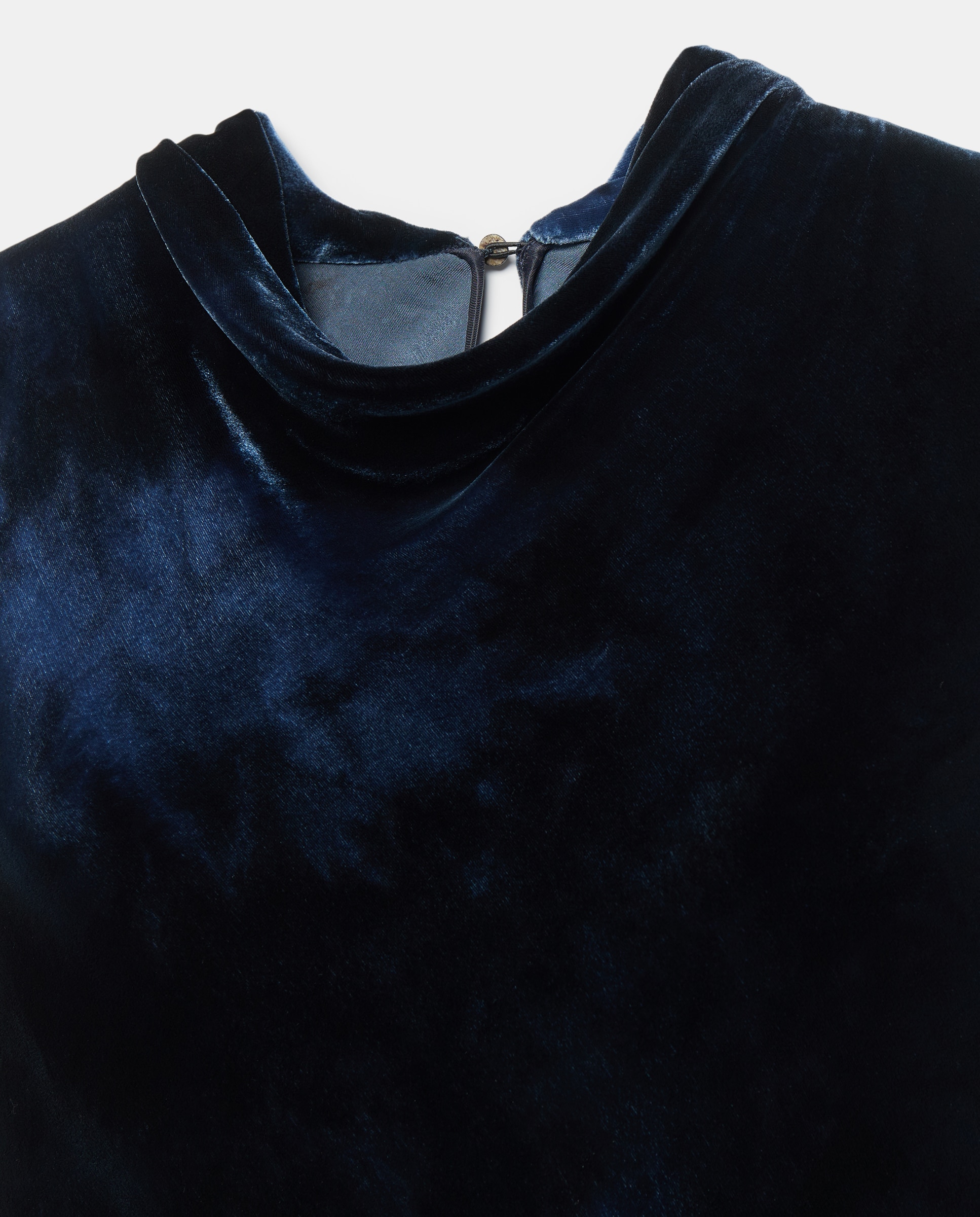 Vestido sem Mangas de Veludo e Seda Azul-7