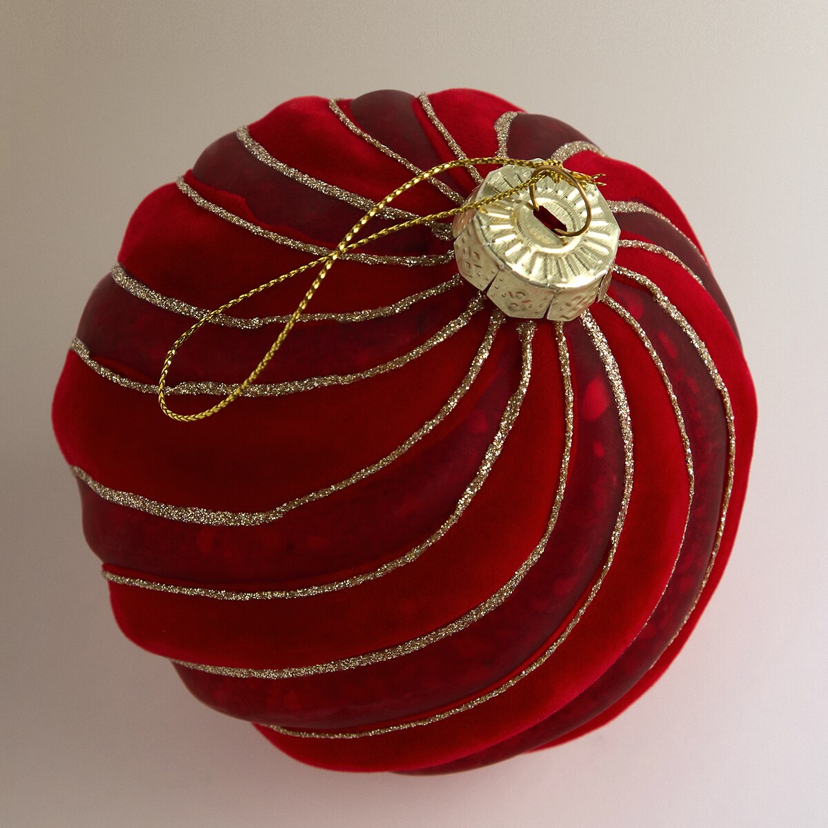 Bola de Cristal com Riscas Velvet Natal Vermelho-2