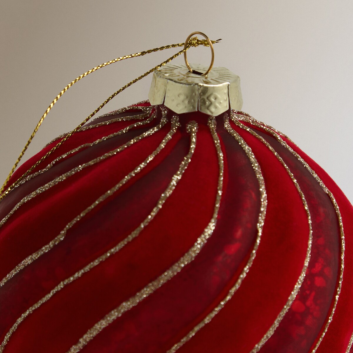 Bola de Cristal com Riscas Velvet Natal Vermelho-3