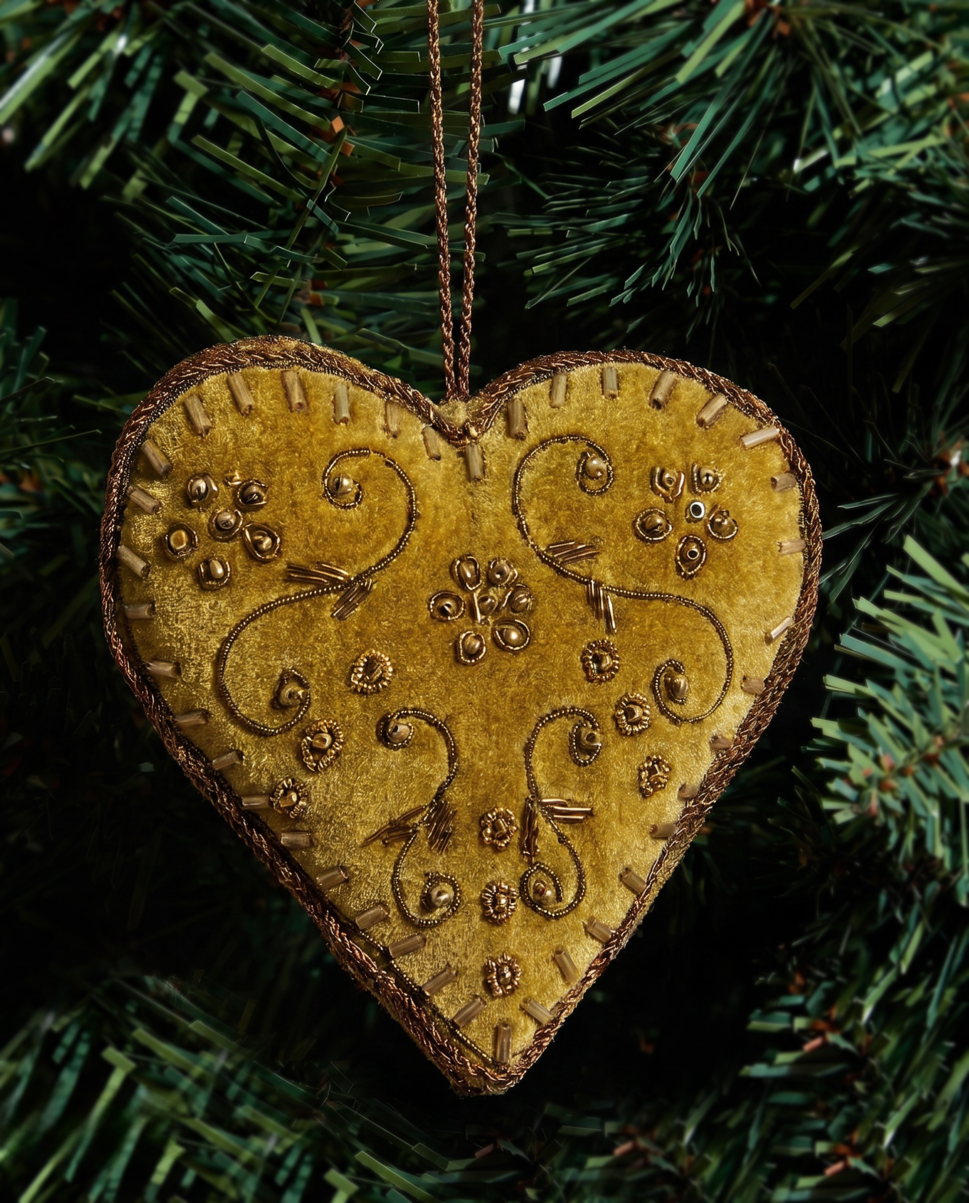 Imagen 0 de Colgante de tela Corazón bordados Navidad Verde Pino