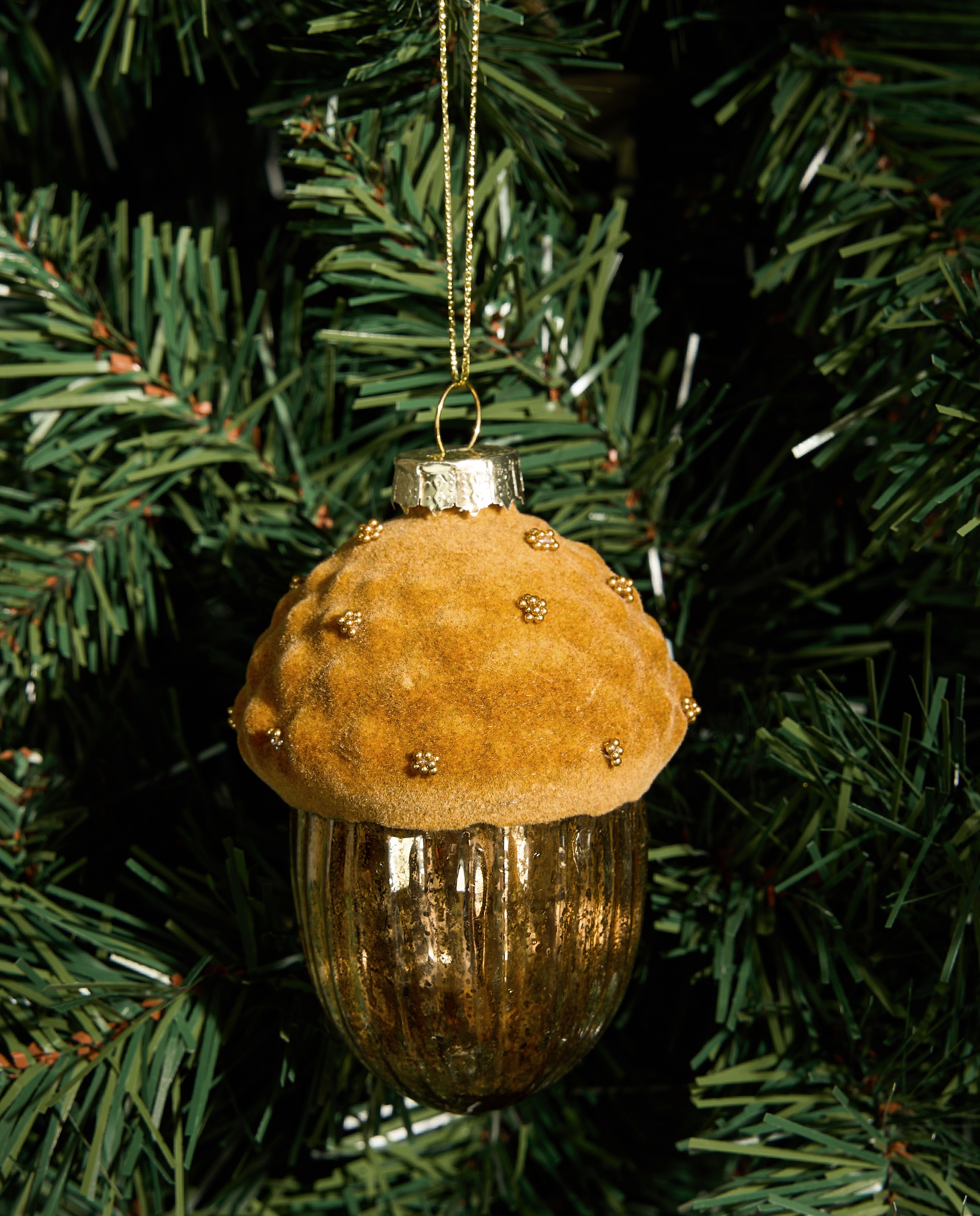 Imagen 1 de Colgante de cristal Bellota flocada Navidad Amarillo