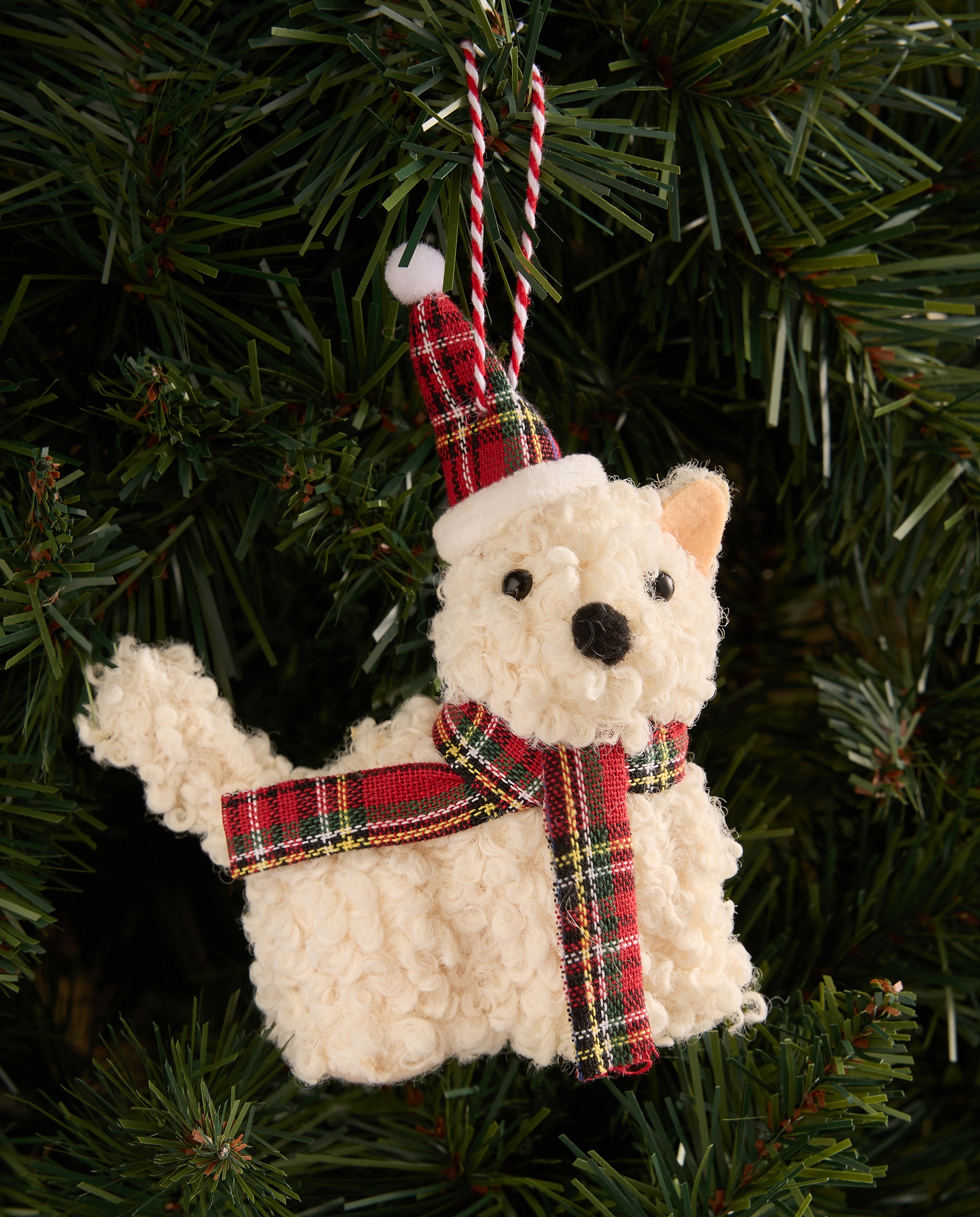Imagen 1 de Colgante de fieltro Perro tartán Navidad Blanco