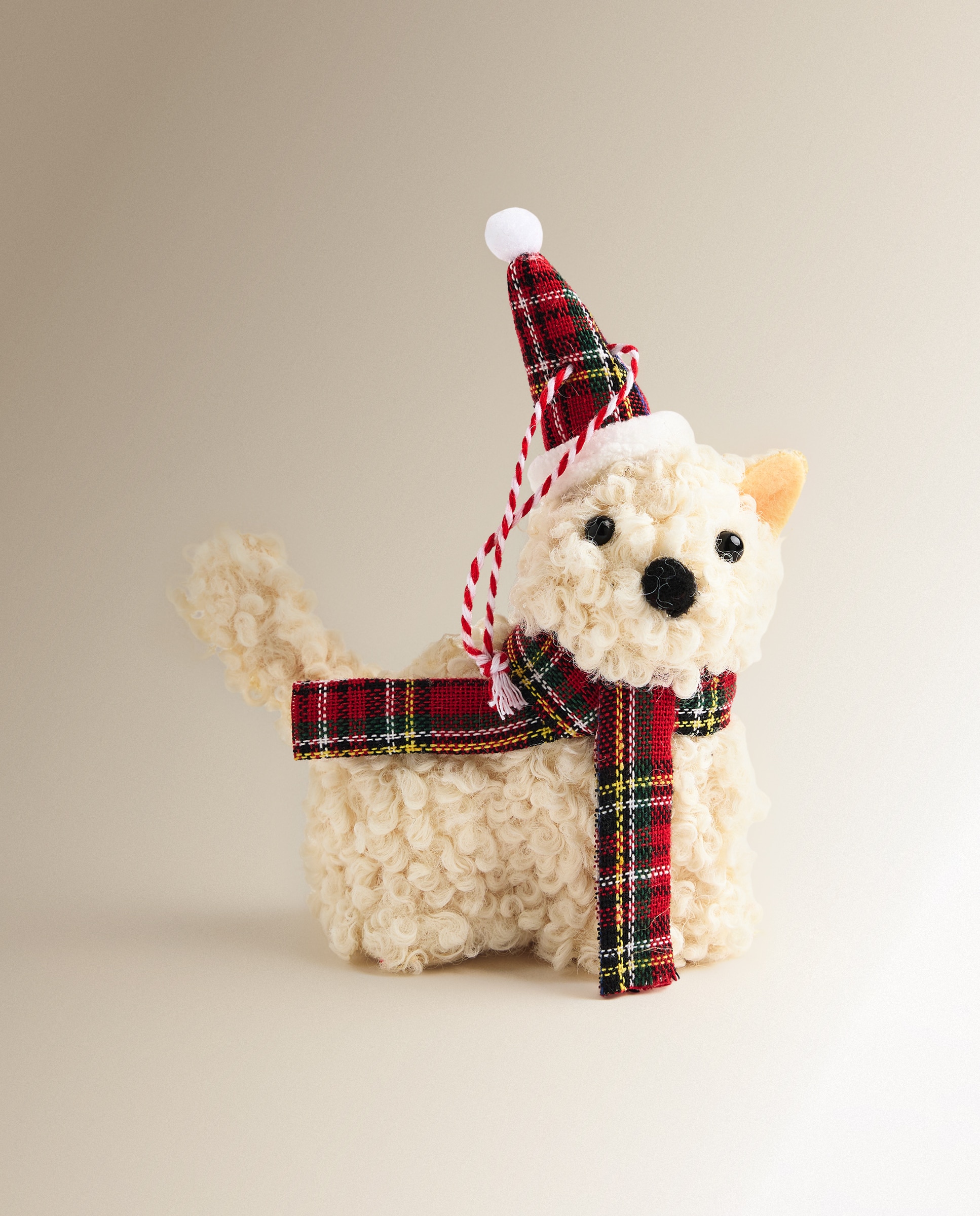 Imagen 2 de Colgante de fieltro Perro tartán Navidad - Blanco Blanco