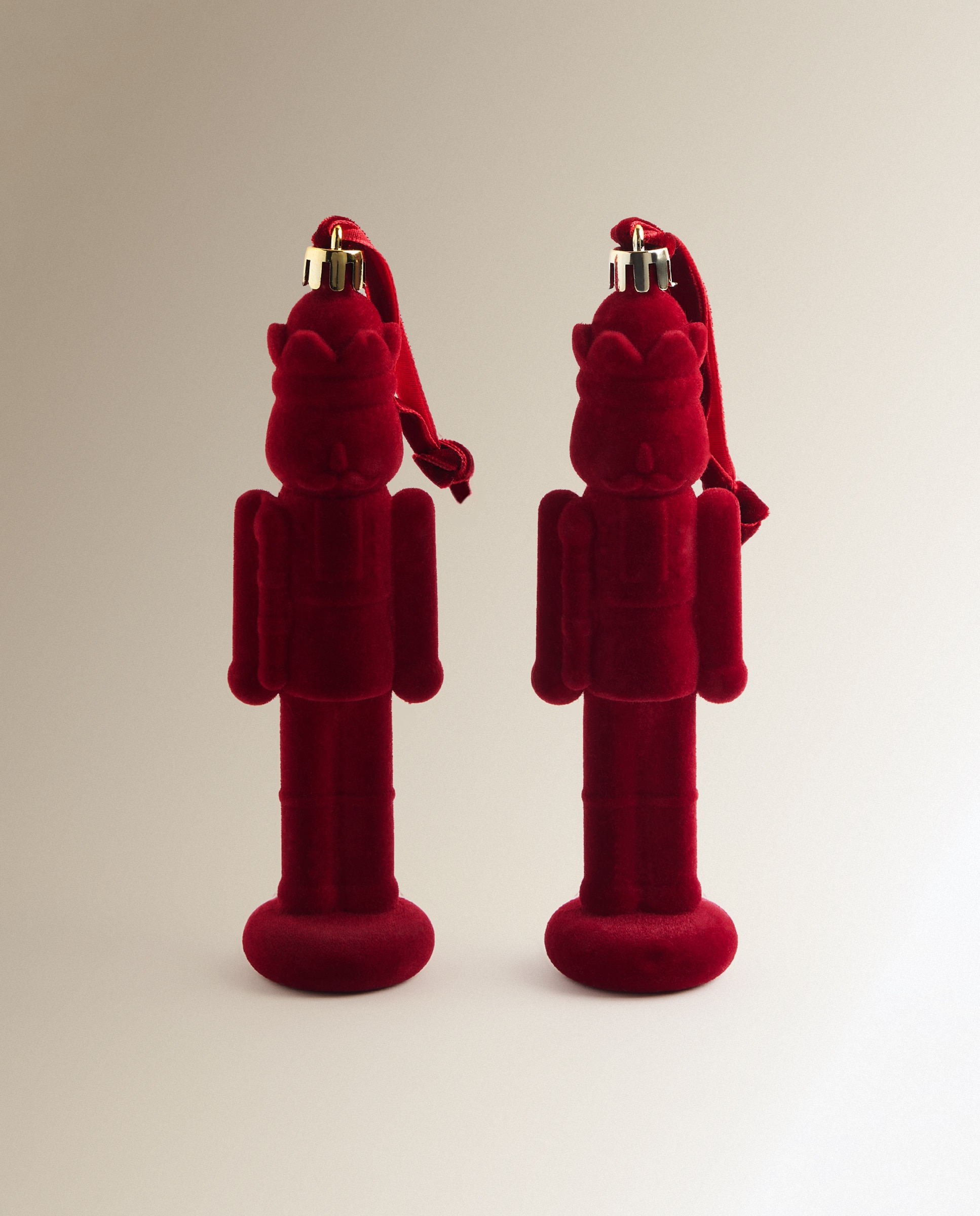Set de 2 colgantes Cascanueces flocados Navidad - Rojo Rojo-2