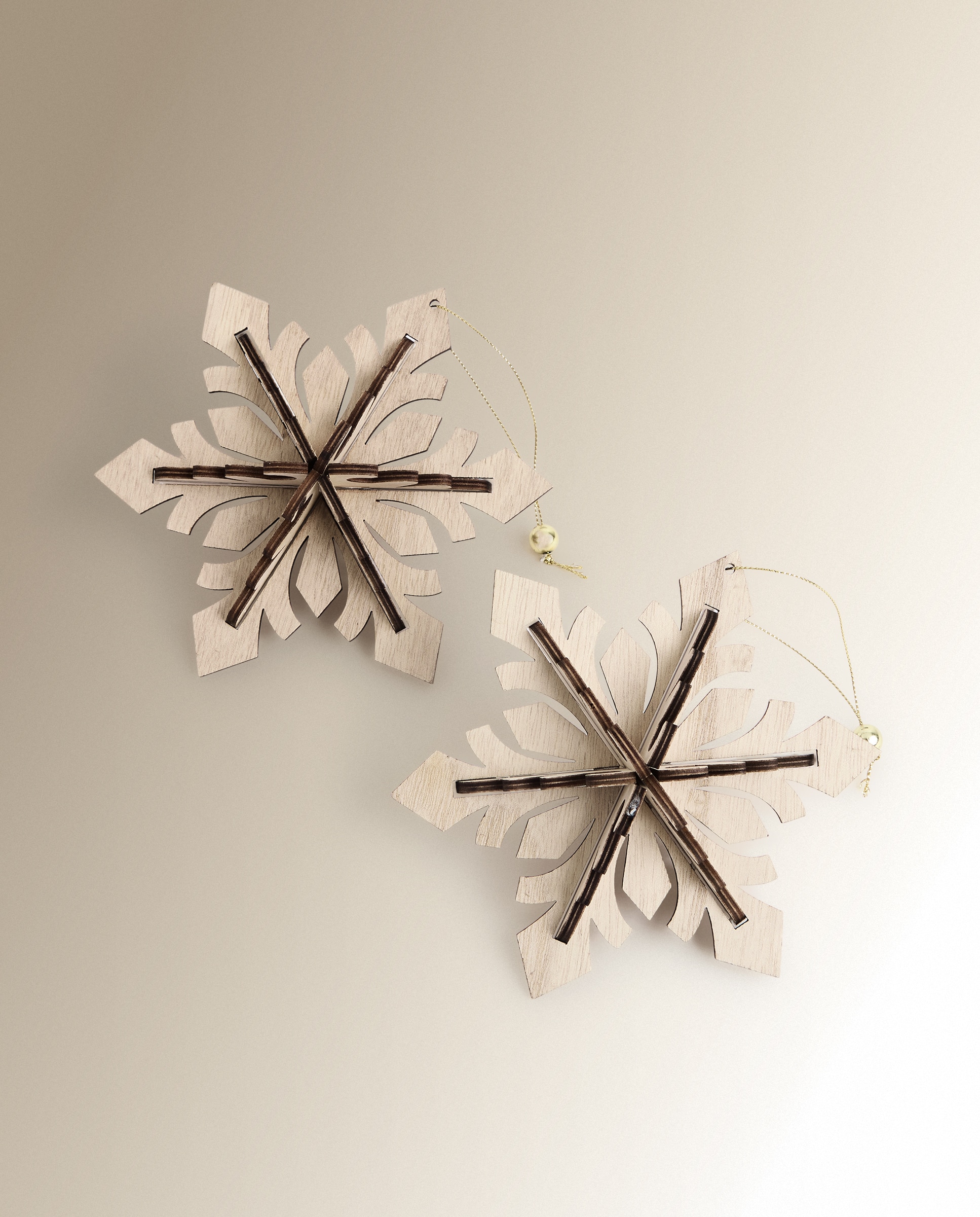 Set de 2 colgantes de madera Copo de nieve Navidad - Natural Natural-2