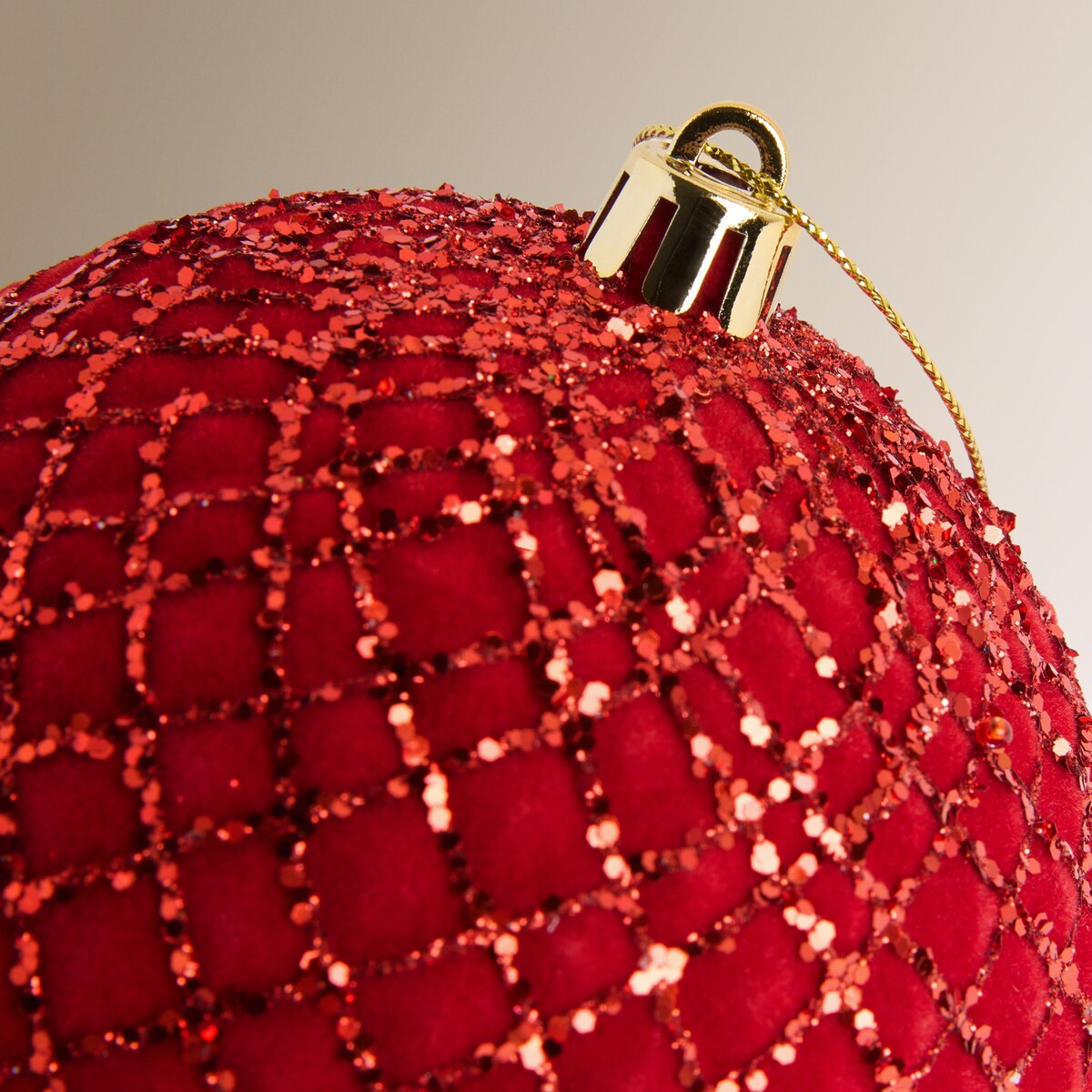 Bola com Floco com Quadrados Glitter - Vermelho Vermelho-3