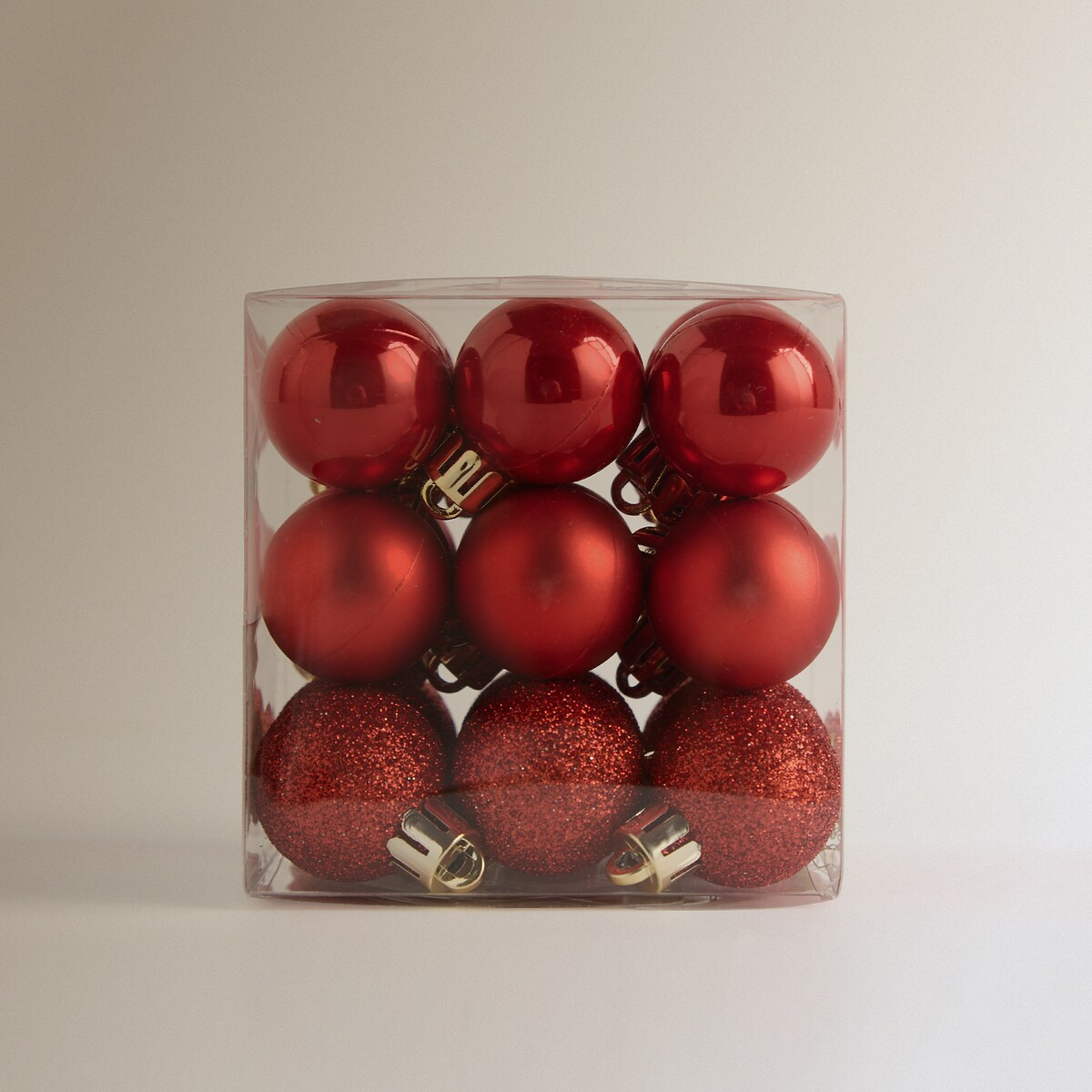 Conjunto de 27 Mini Bolas Lisas com Acabamento Mate e Glitter Vermelho-4