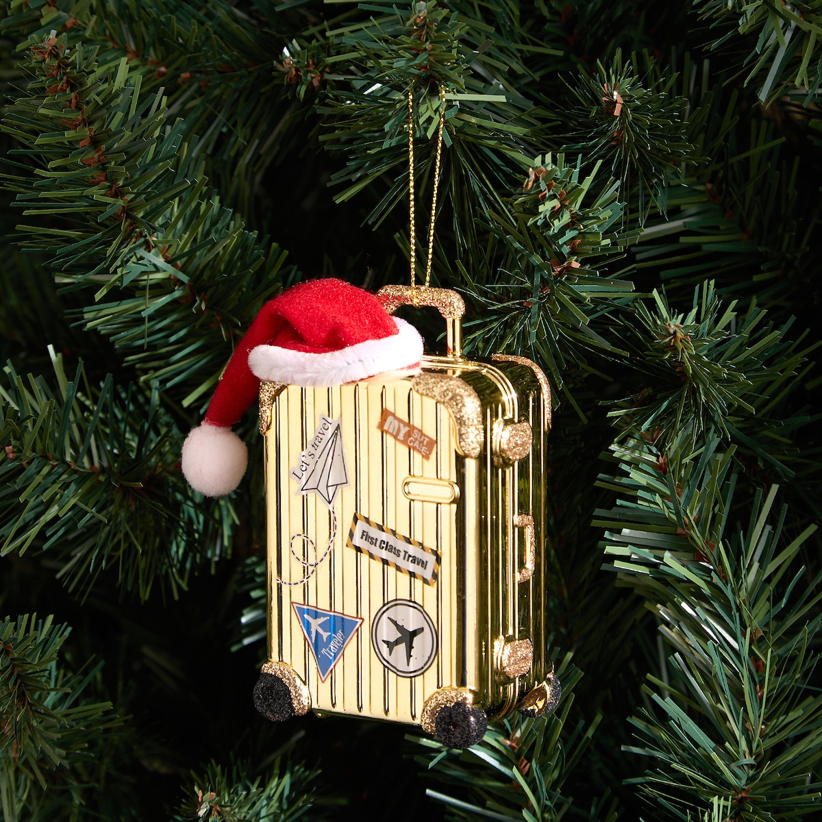 Enfeite de Mala com Gorro Natal Ouro-1