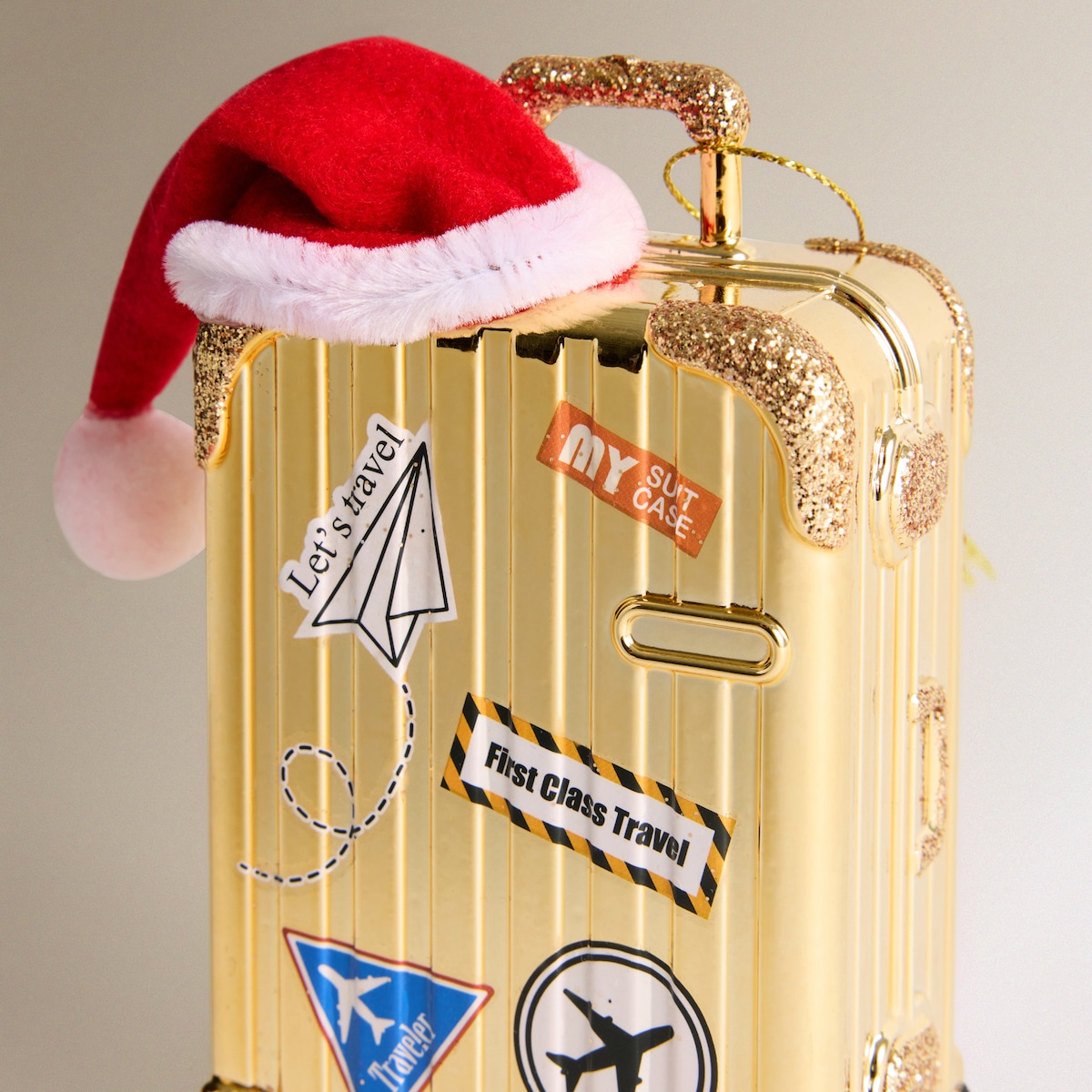 Enfeite de Mala com Gorro Natal Ouro-3