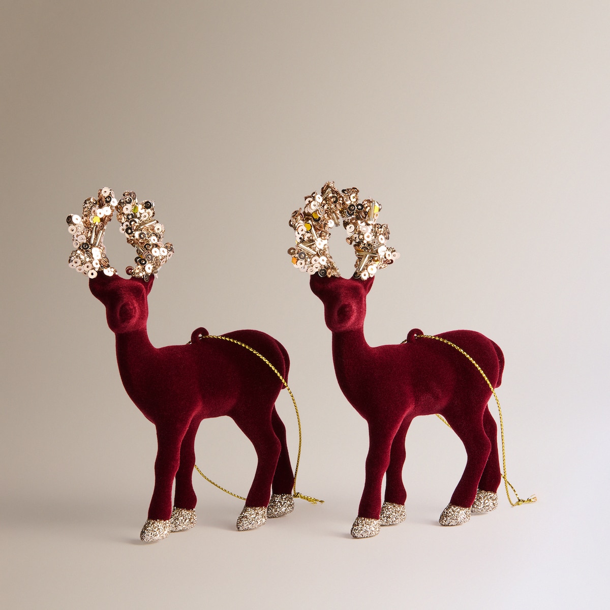 Conjunto de 2 Enfeites com Renas Bordeaux-2