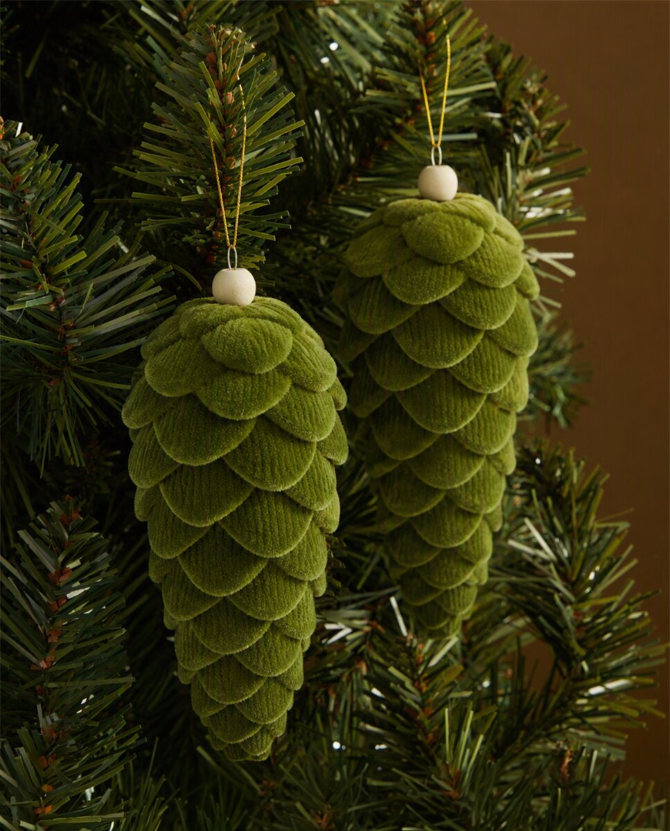 Imagen 0 de Set de 2 colgantes Piña flocada Navidad Verde