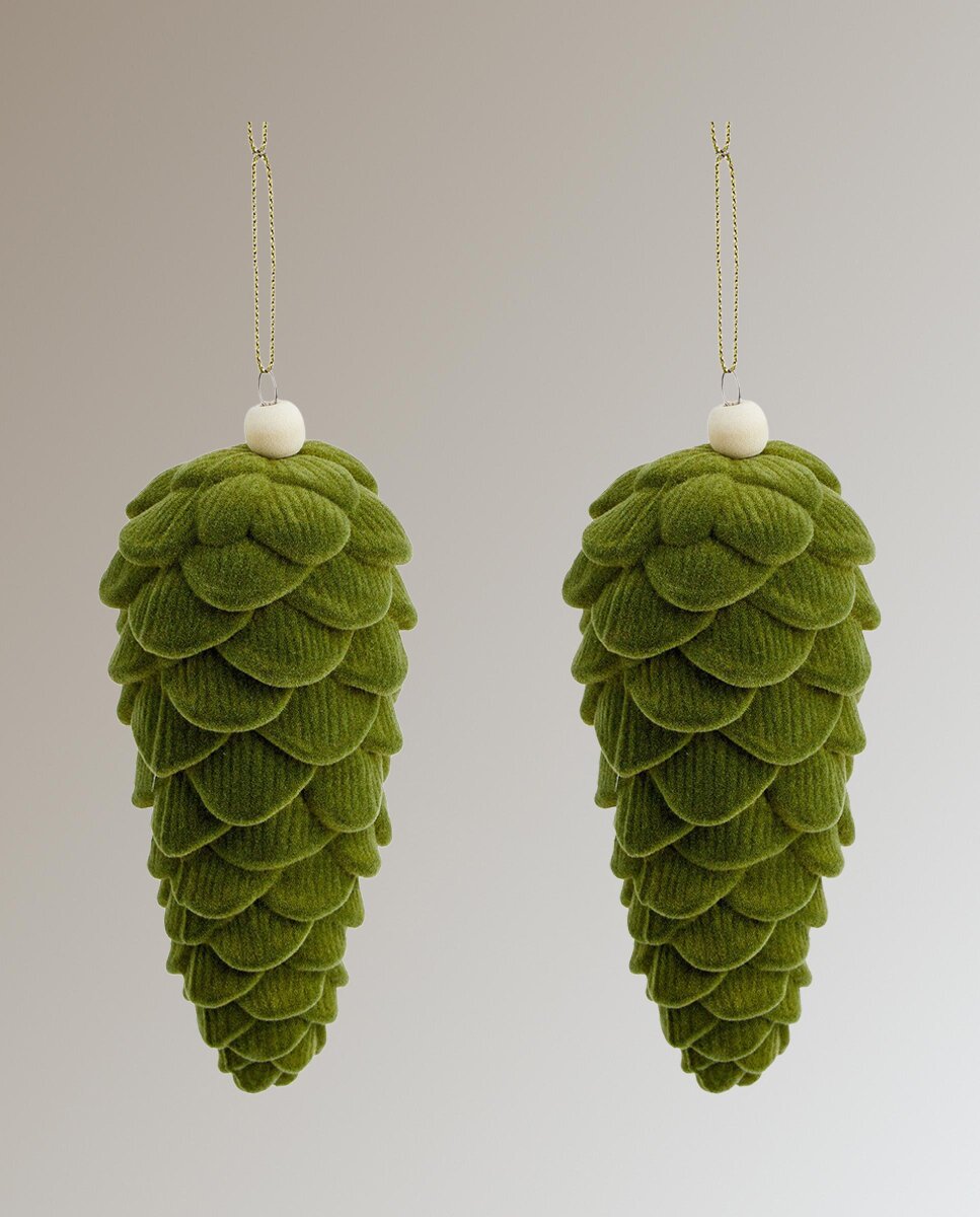 Set de 2 colgantes Piña flocada Navidad - Verde Verde-2