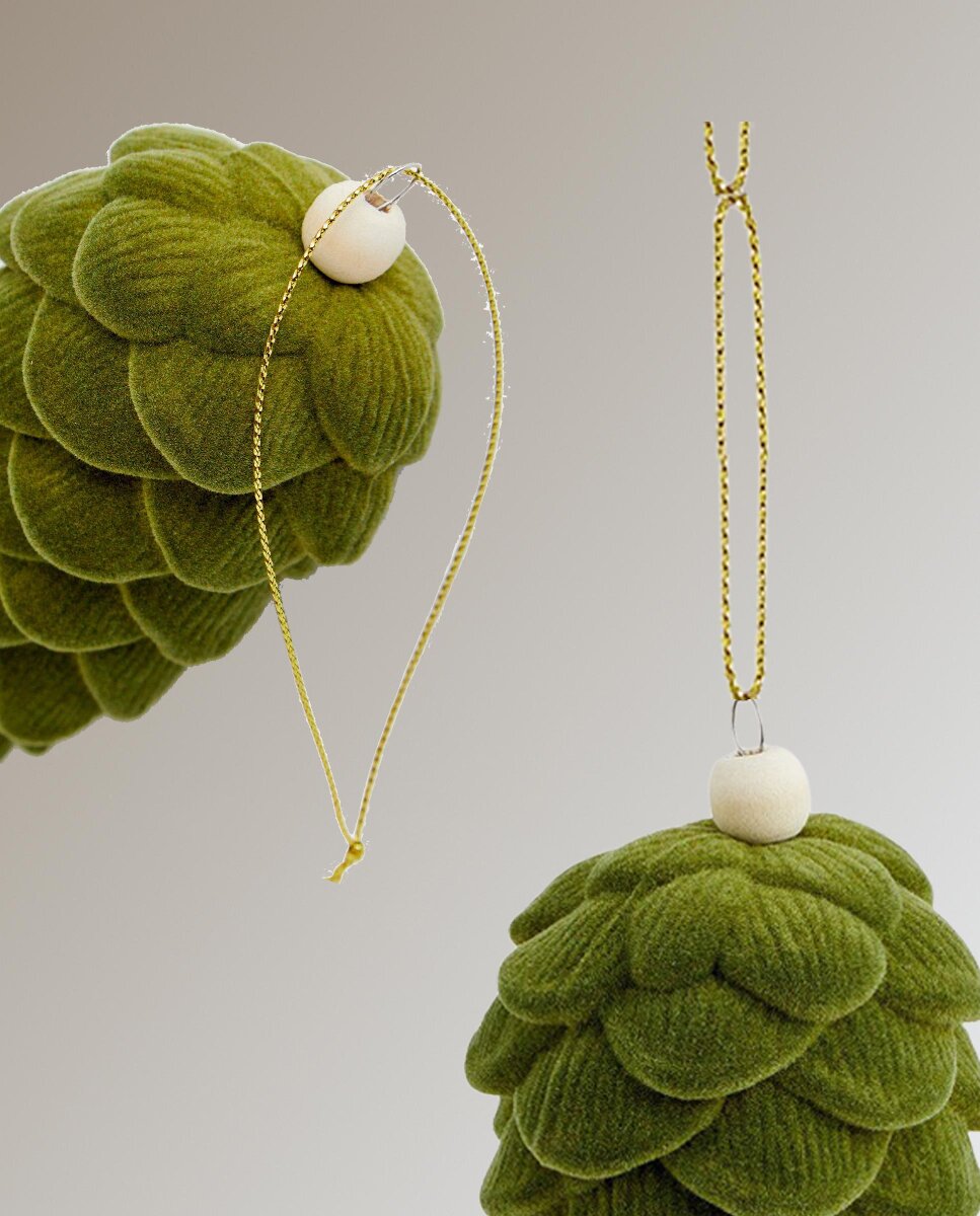 Set de 2 colgantes Piña flocada Navidad - Verde Verde-3