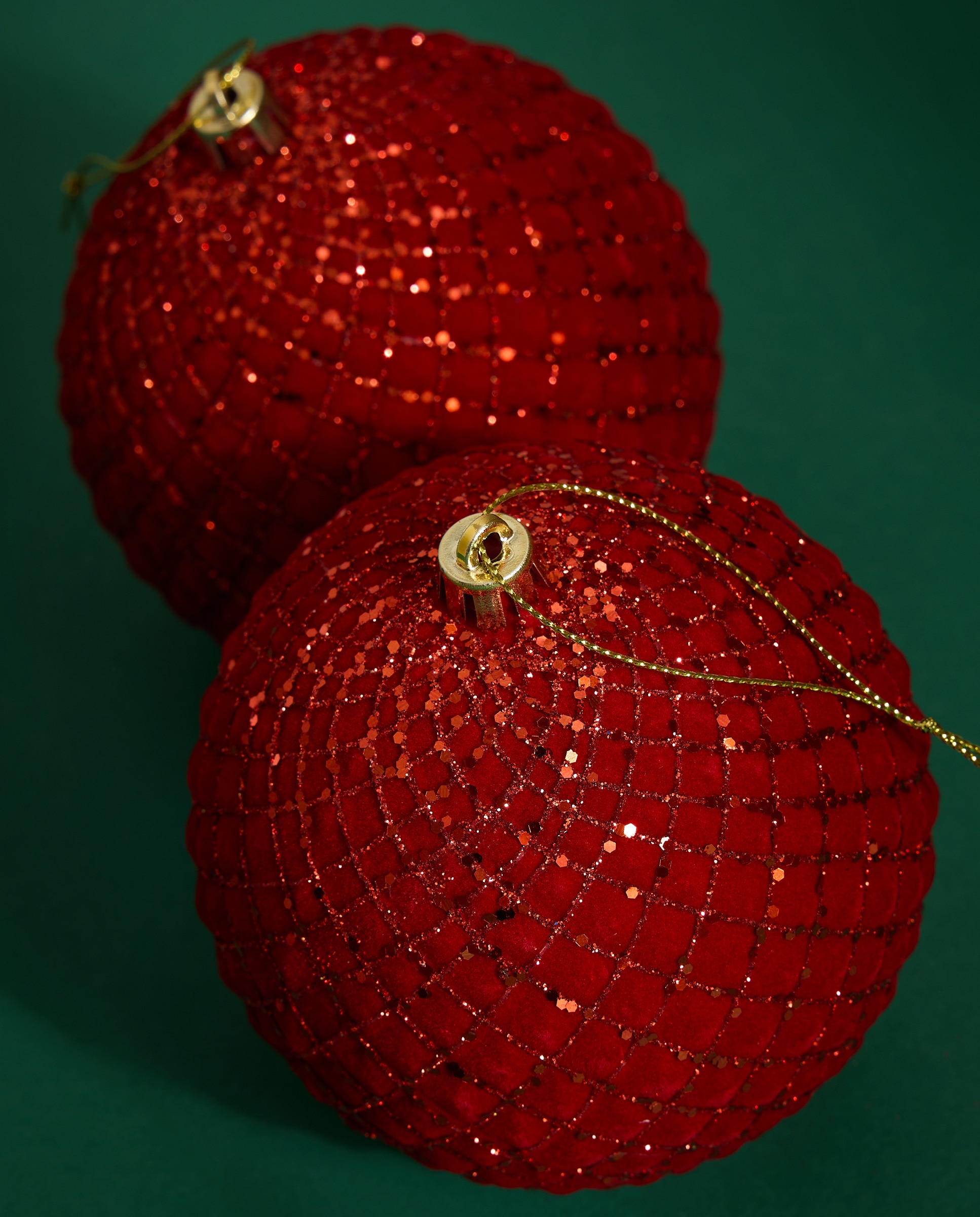 Imagem 0 de Conjunto de 2 Bolas Flocadas aos Quadrados de Glitter Natal