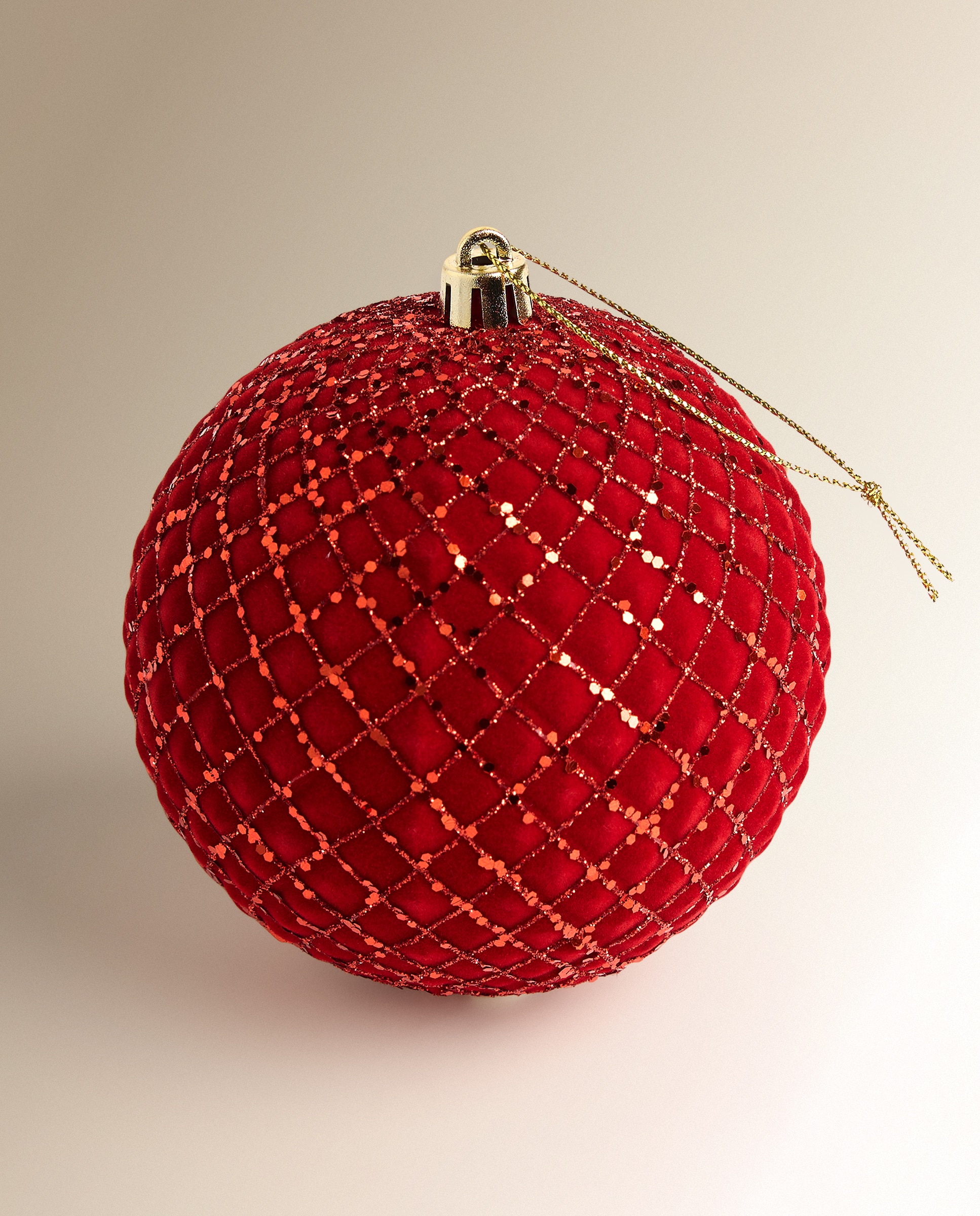 Conjunto de 2 Bolas Flocadas aos Quadrados de Glitter Natal Vermelho-2