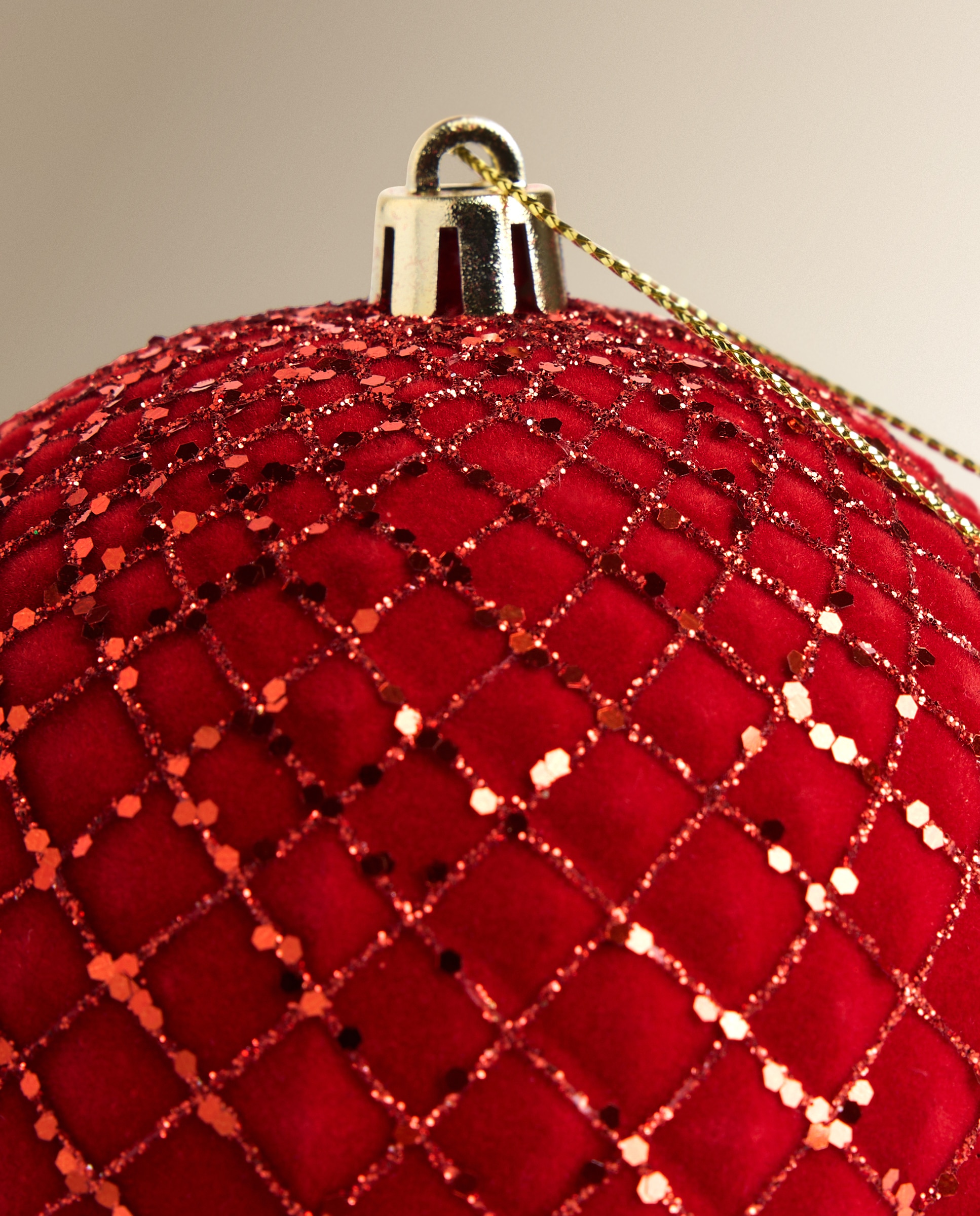Conjunto de 2 Bolas Flocadas aos Quadrados de Glitter Natal Vermelho-3