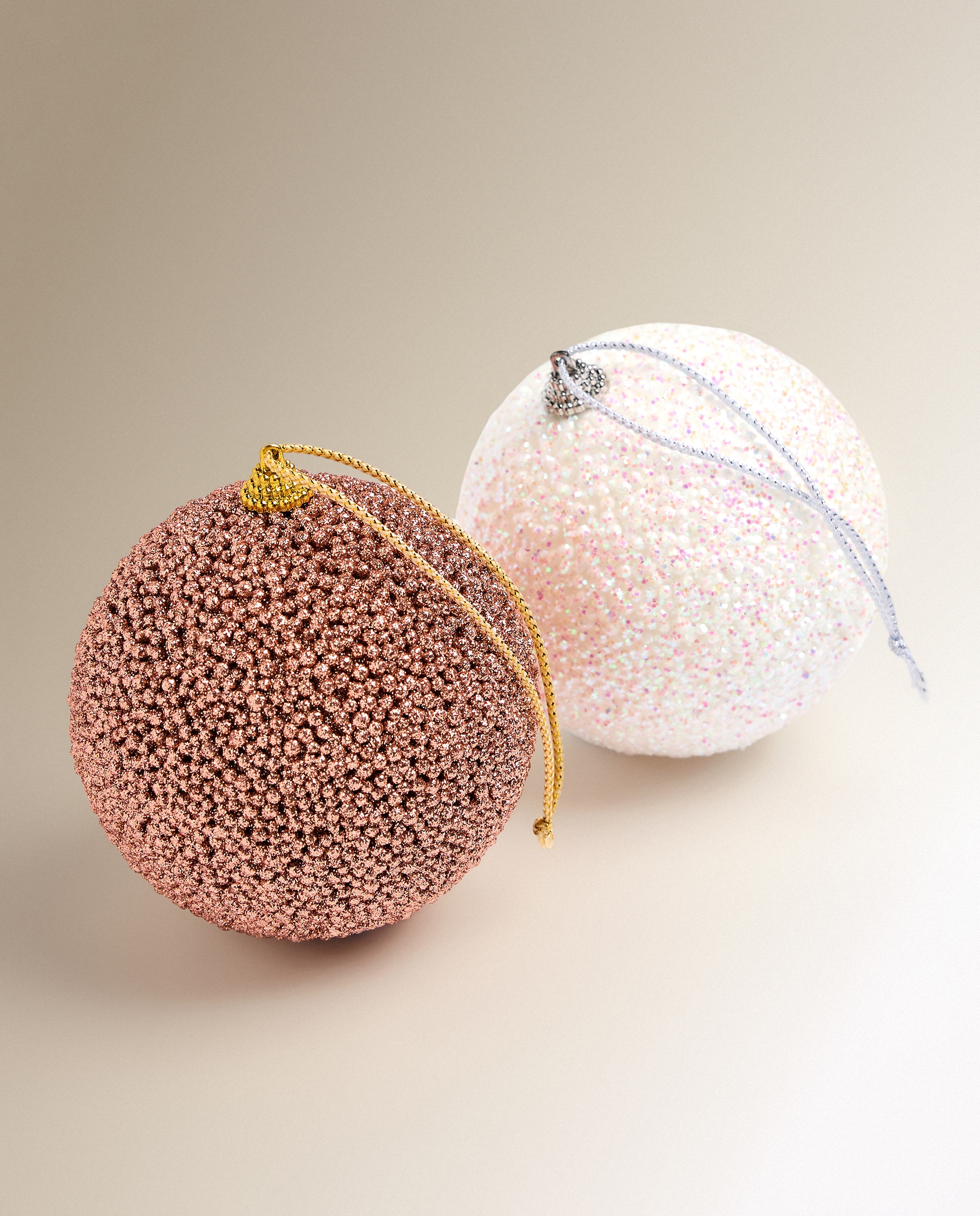 Set de 2 bolas con bolitas Escarcha Glitter Navidad - Blanco Blanco-4