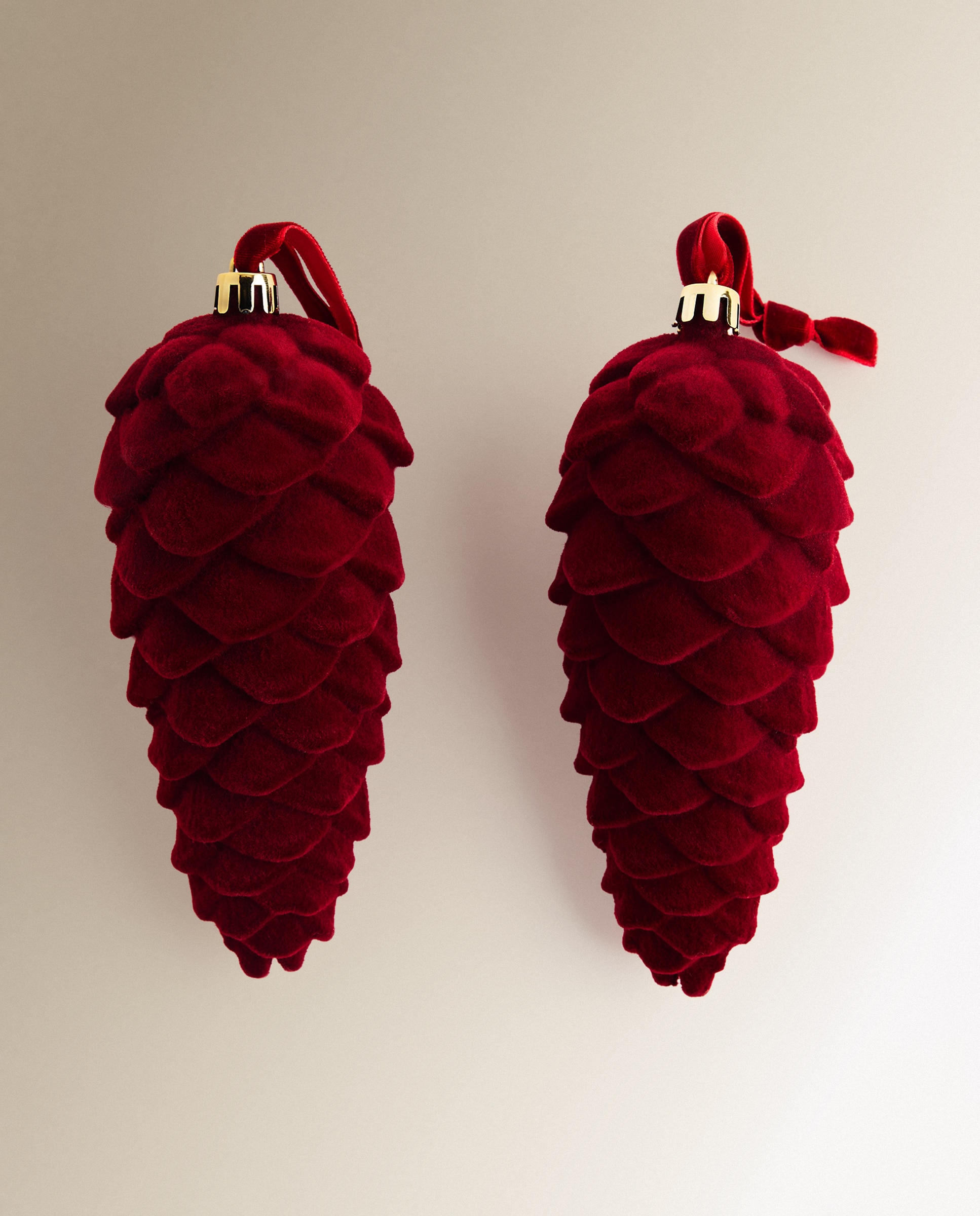 Conjunto de 2 Enfeites Pinha Flocada Natal Bordeaux-2