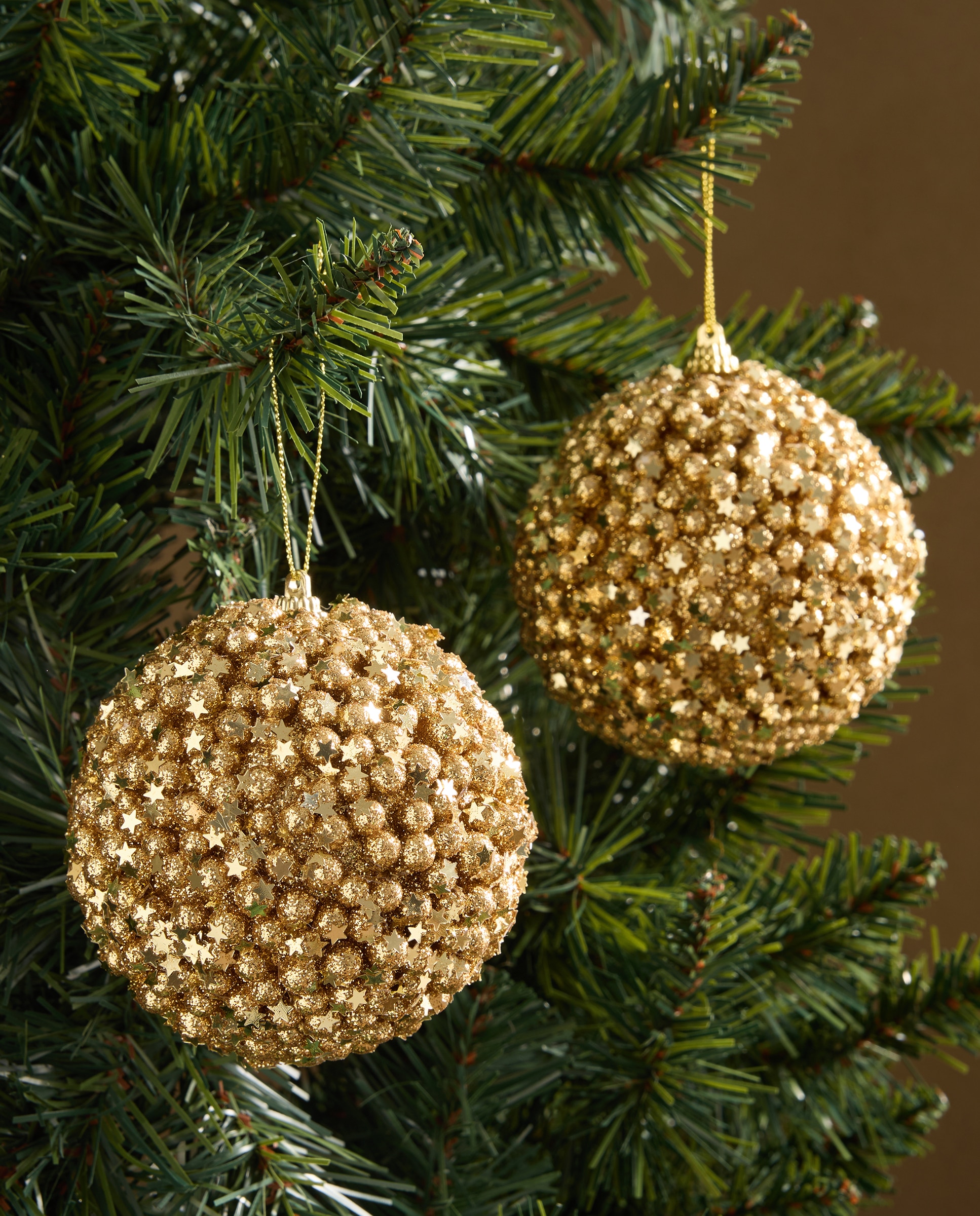 Imagen 0 de Set de 2 bolas Escarcha estrellitas Navidad Dorado
