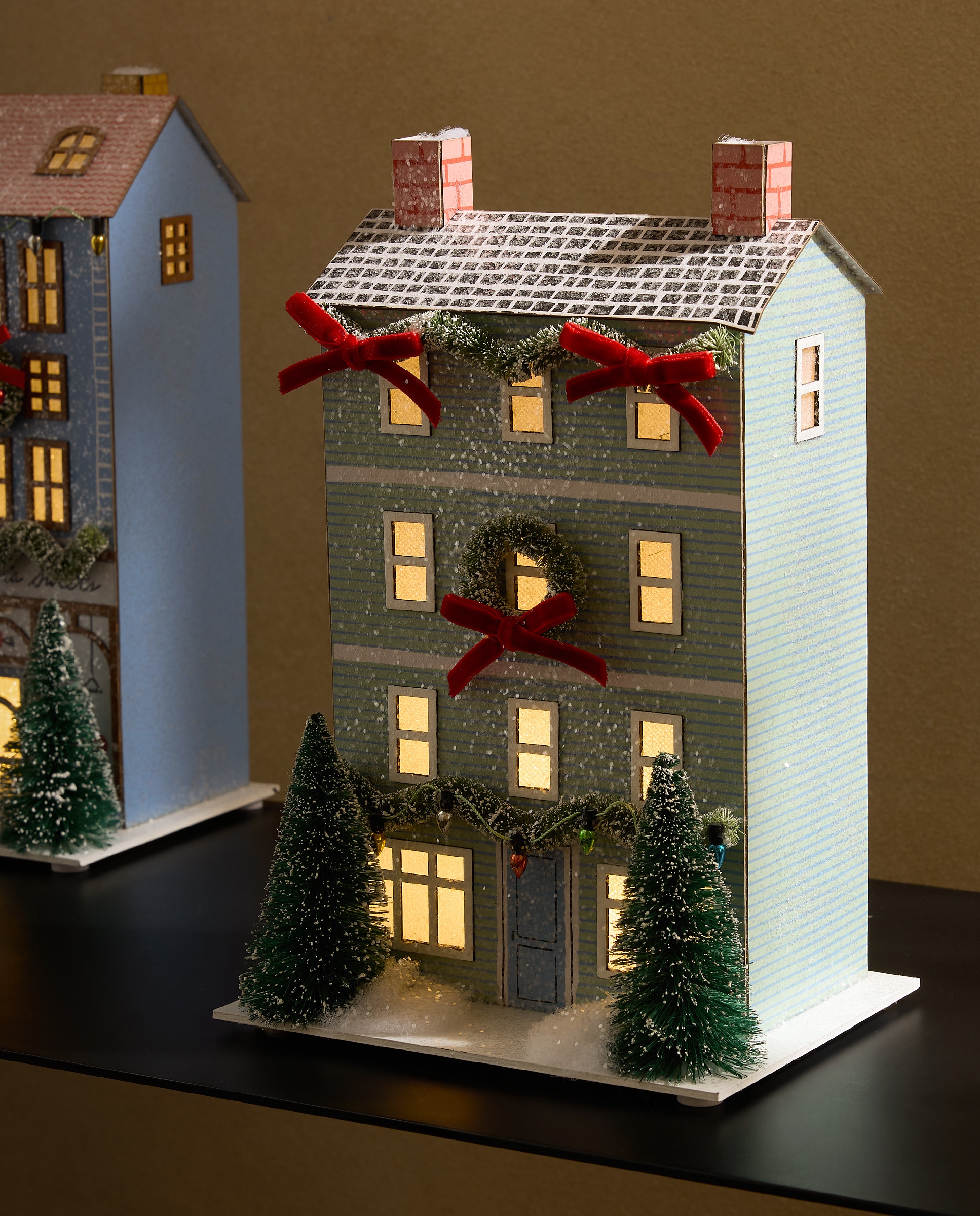 Figura Casa con luz Lazos Glitter Navidad - Verde claro Verde claro-1