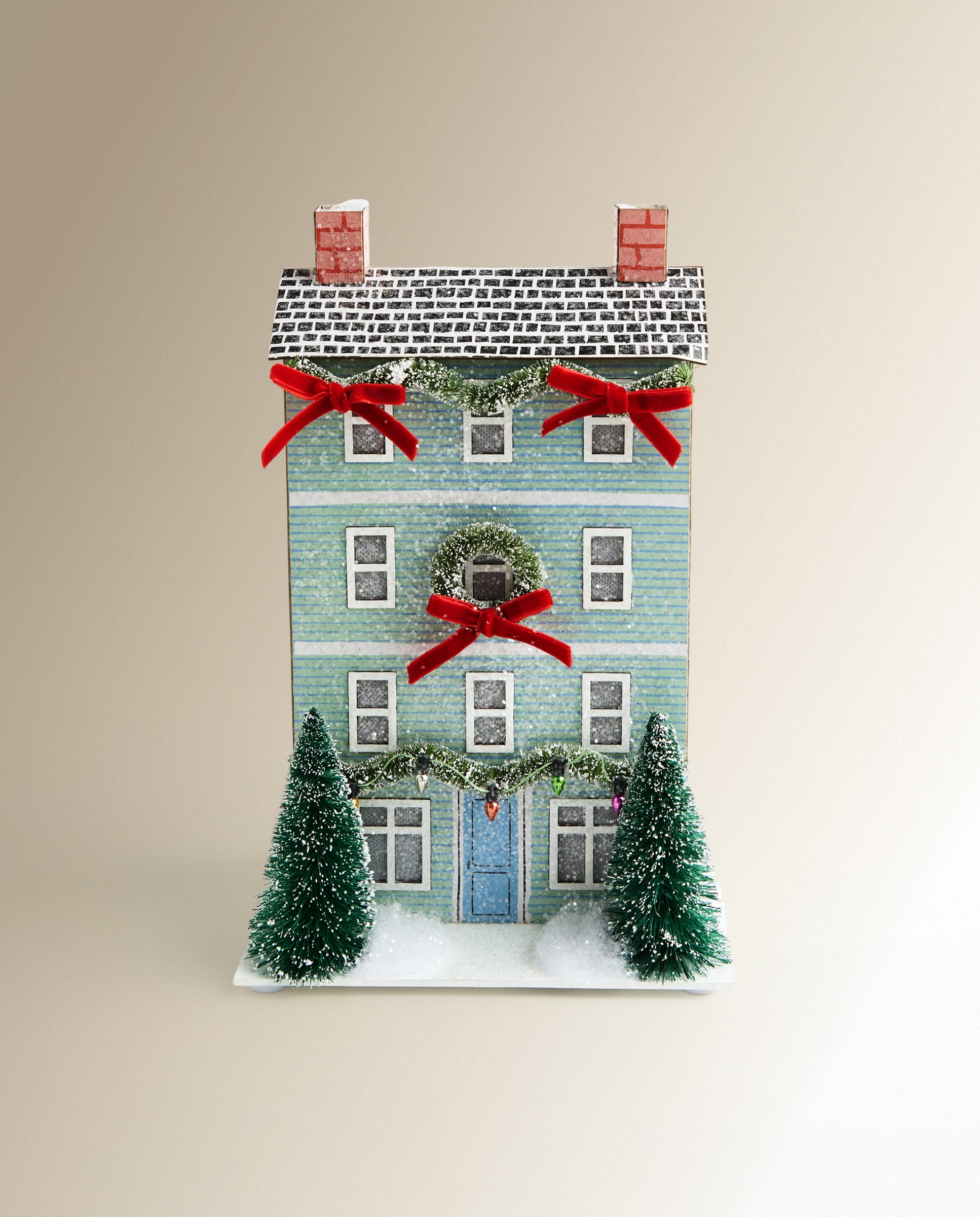 Figura Casa con luz Lazos Glitter Navidad - Verde claro Verde claro-2