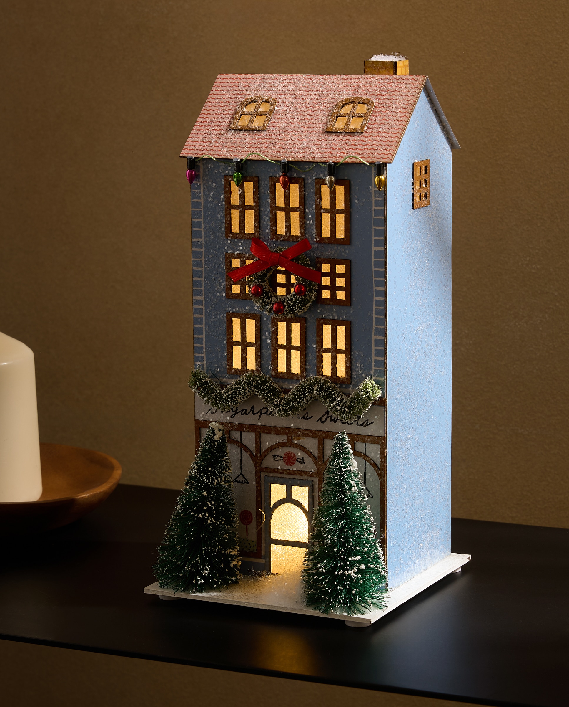 Figura Casa con luz Guirnaldas Glitter Navidad - Azul Azul-1