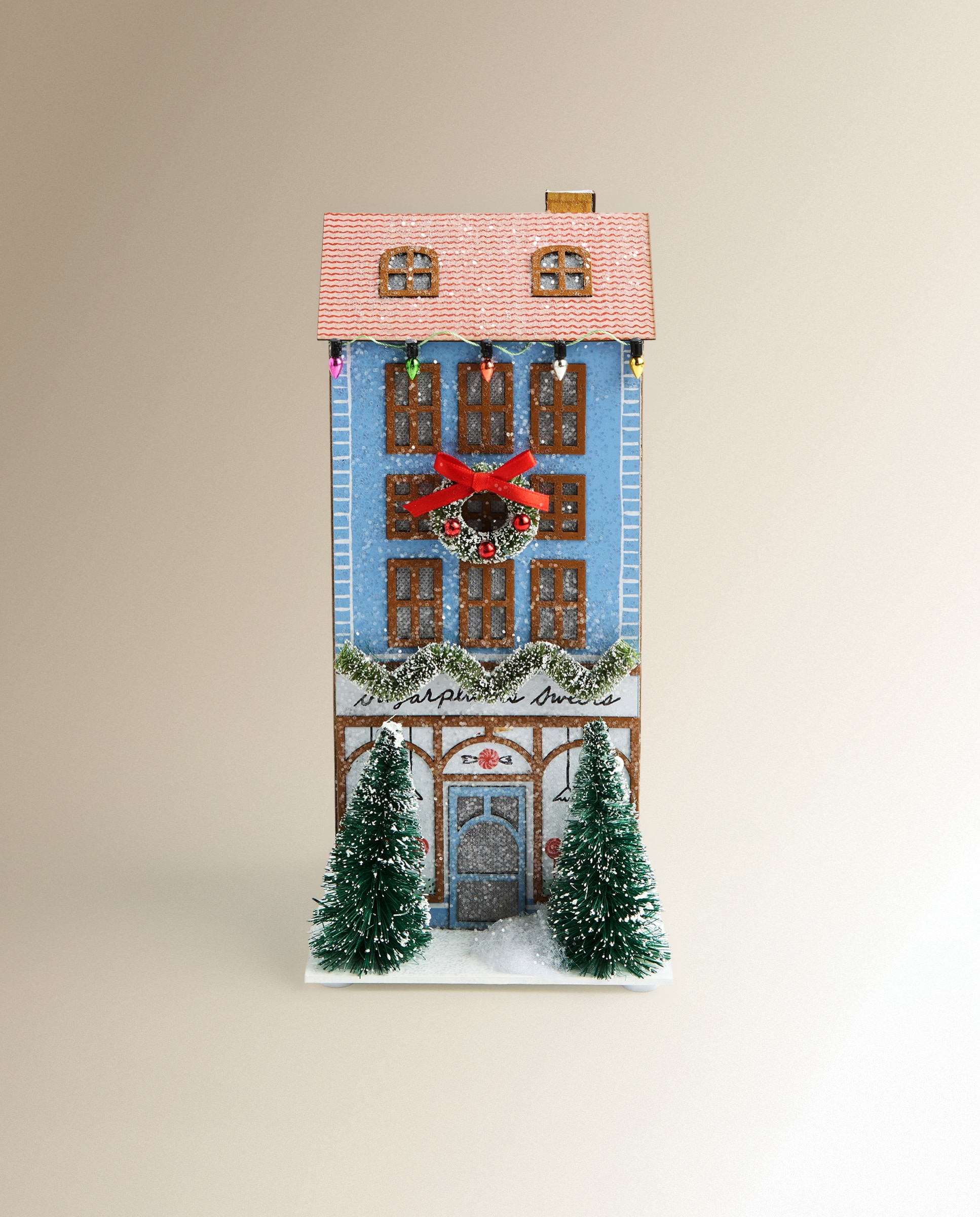 Figura Casa con luz Guirnaldas Glitter Navidad - Azul Azul-2
