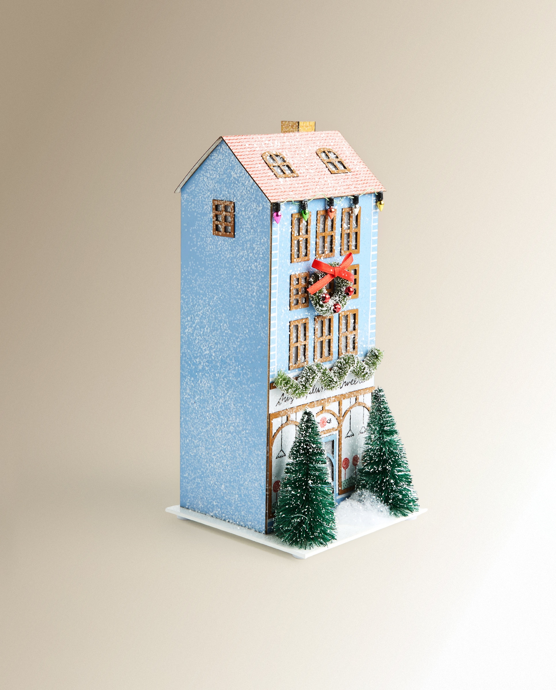 Figura Casa con luz Guirnaldas Glitter Navidad - Azul Azul-3
