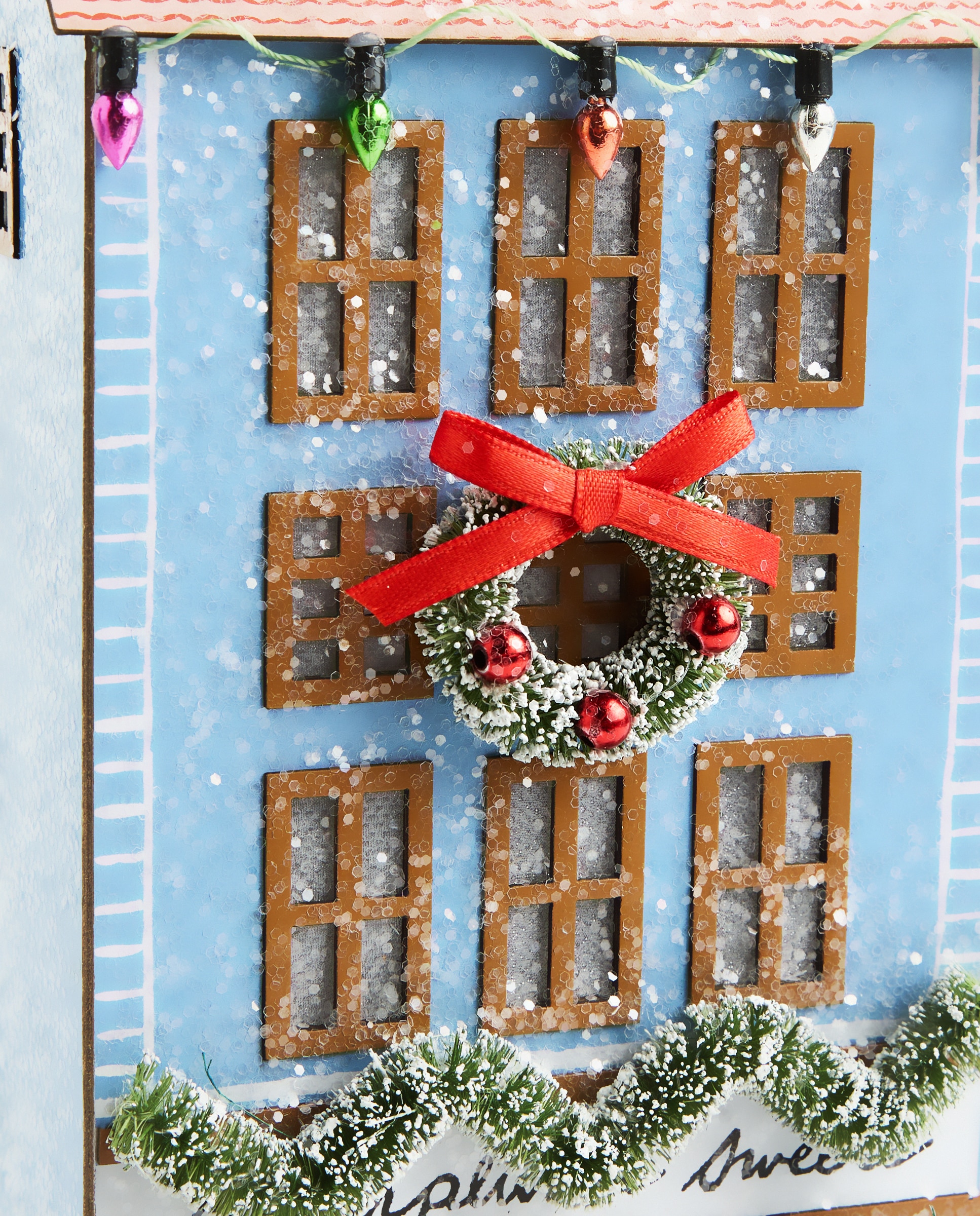 Figura Casa con luz Guirnaldas Glitter Navidad - Azul Azul-4