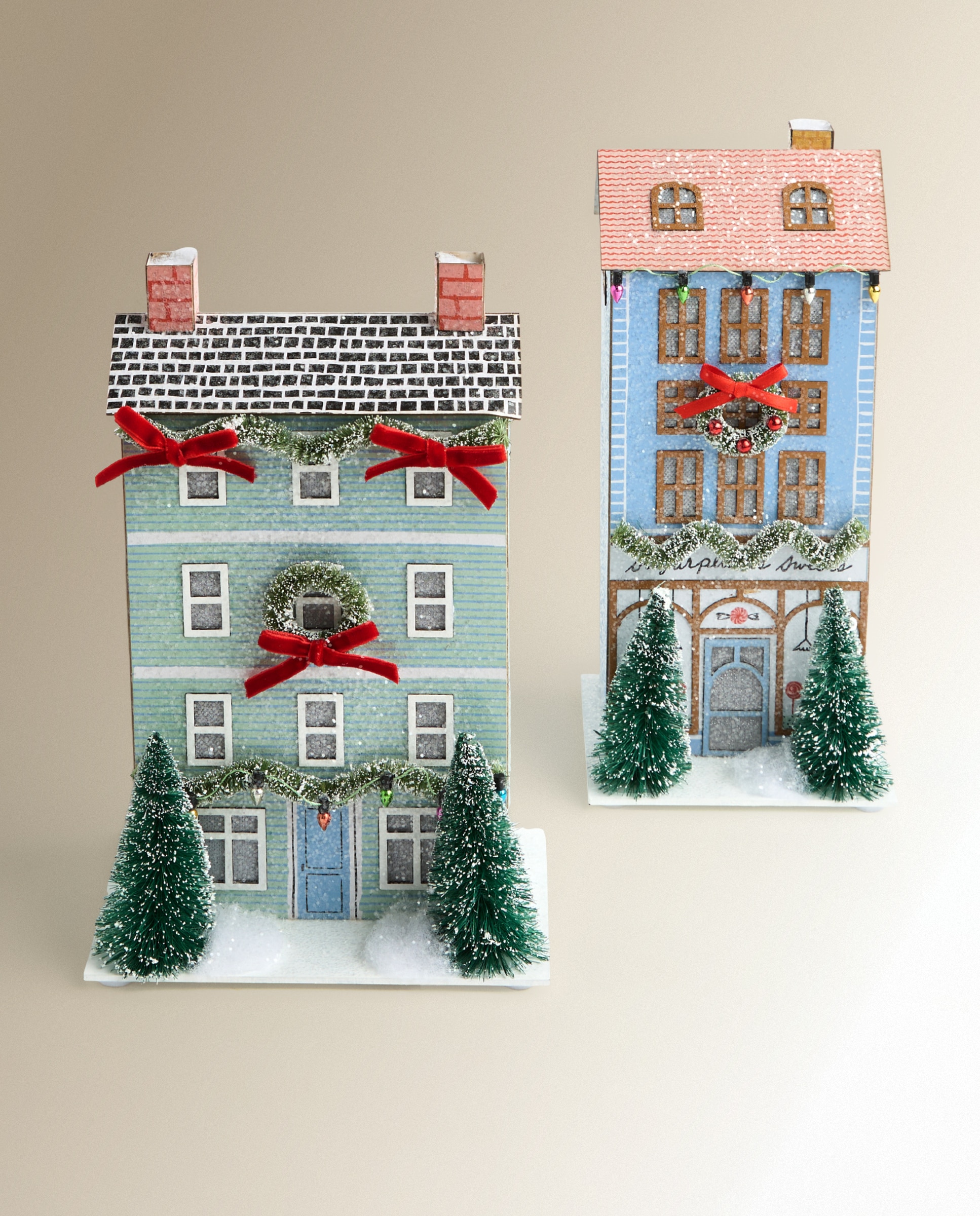 Figura Casa con luz Guirnaldas Glitter Navidad - Azul Azul-6