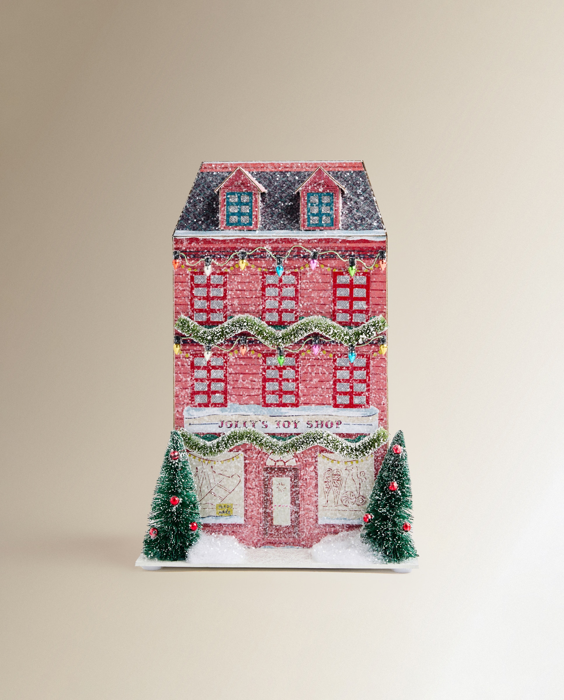 Figura Casa com Luz Árvores com Glitter Natal Multicolor-2