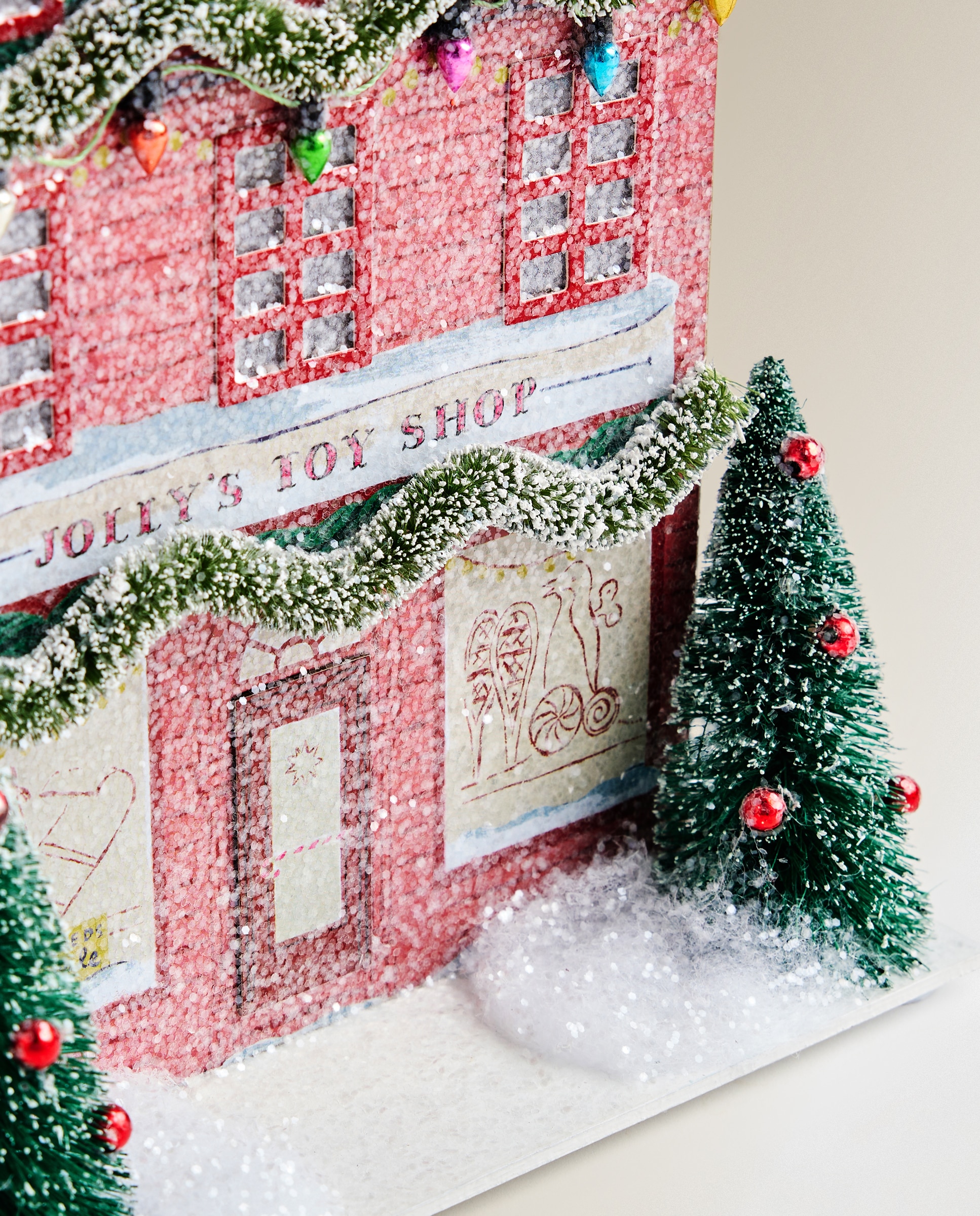 Figura Casa com Luz Árvores com Glitter Natal Multicolor-3