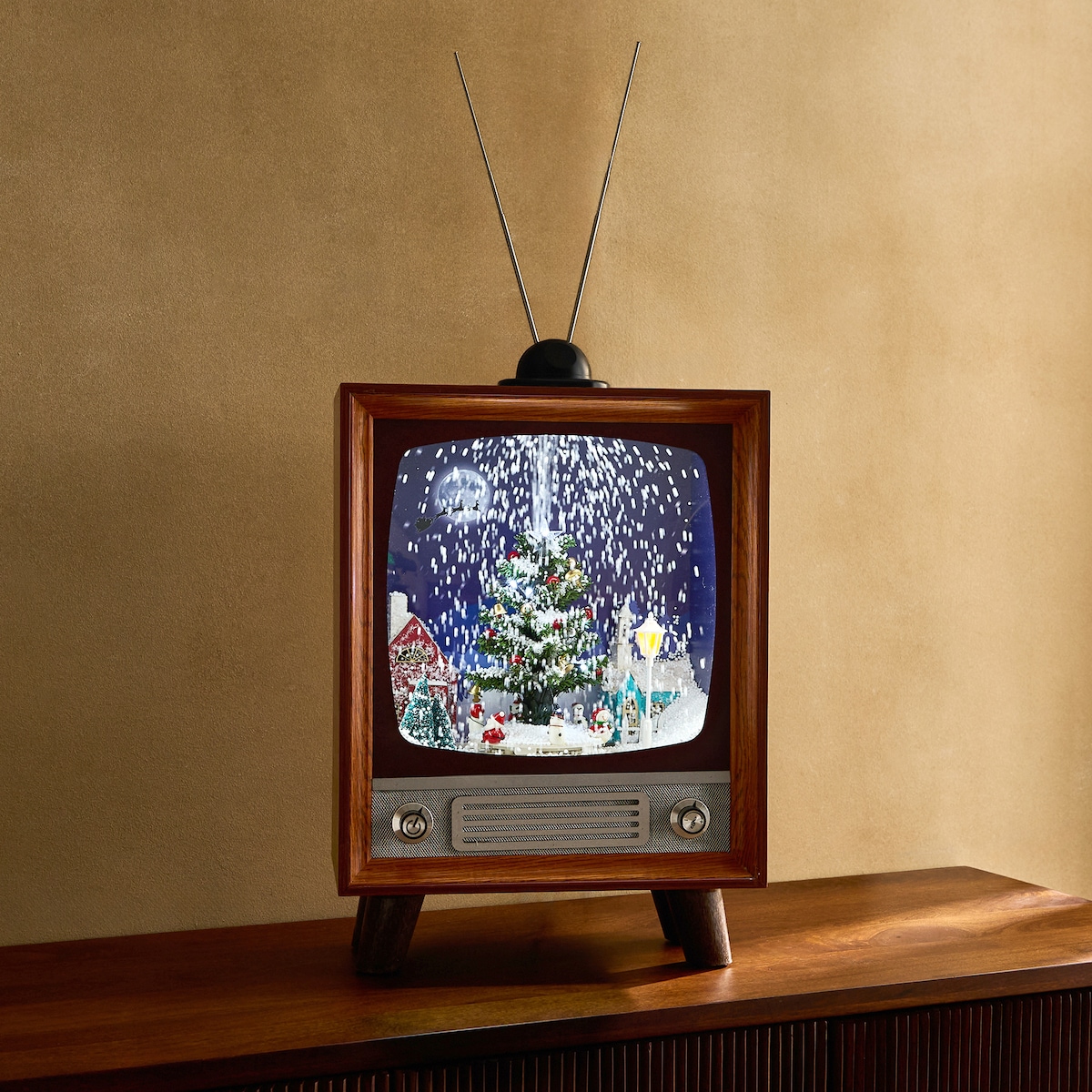 Figura Televisão com Árvore com Luz LED Castanho-1