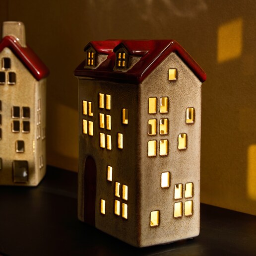 Figura casa de cerámica con luz LED Navidad