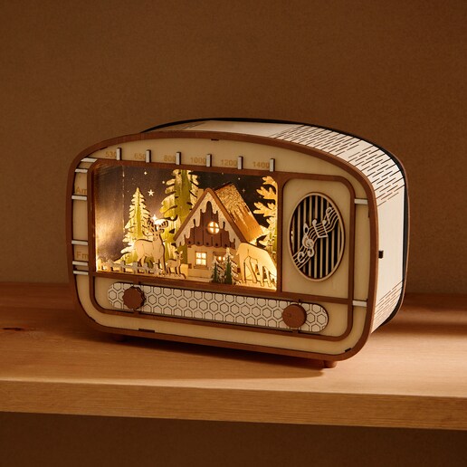 Figura radio vintage de madera con 5 luces LED Navidad