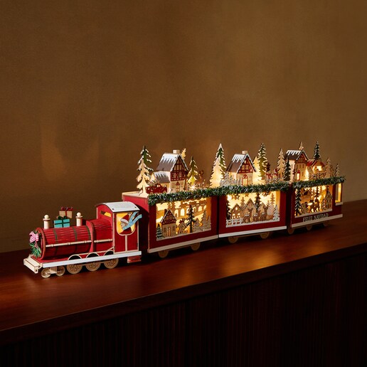 Figura tren con escenarios de madera con 26 luces LED Navidad