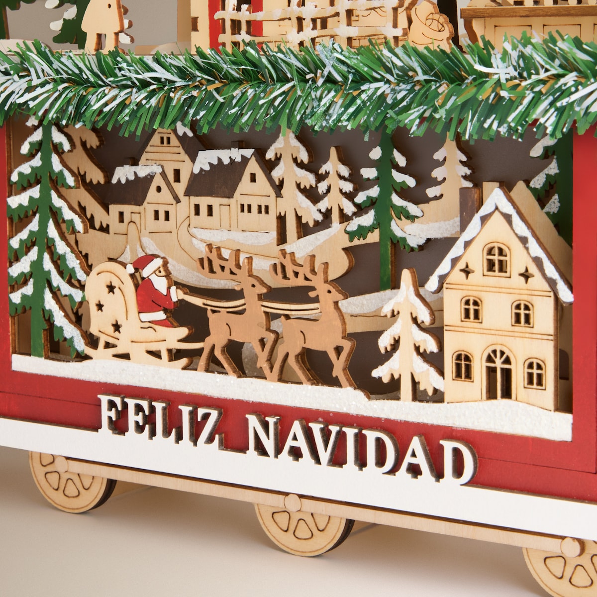 Figura tren con escenarios de madera con 26 luces LED Navidad Rojo-4