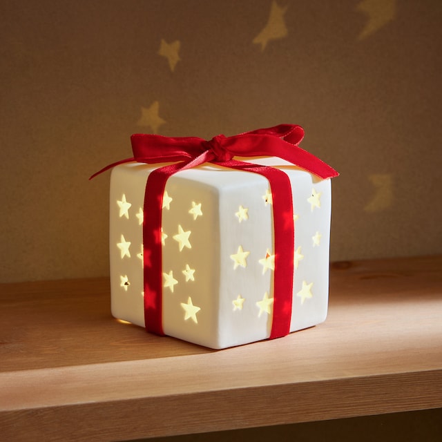 Imagen 0 de Figura regalo con lazo de cerámica con luz LED Navidad