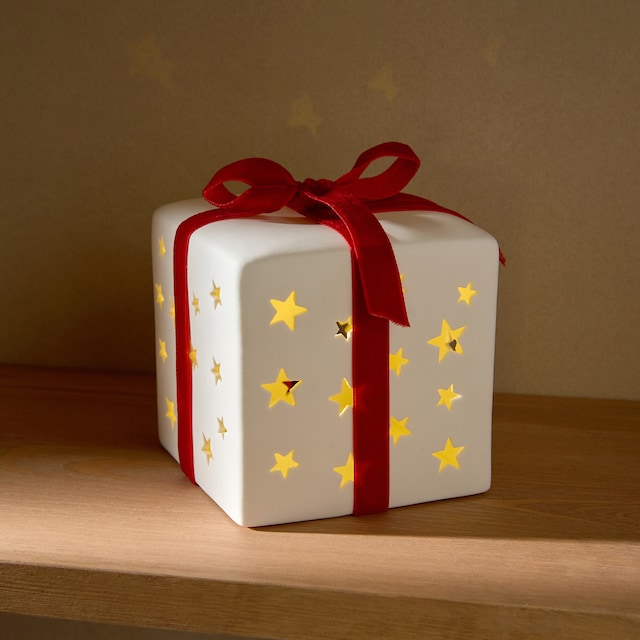 Imagem 0 de Figura presente com laço de cerâmica com luz LED Natal