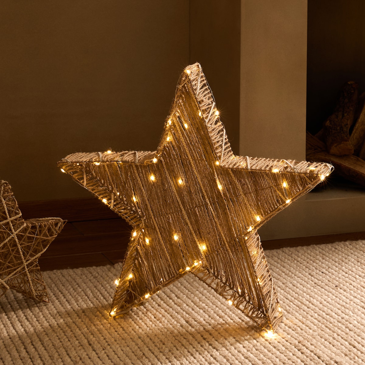 Figura estrella de fibra con 60 luces LED Navidad Natural-1