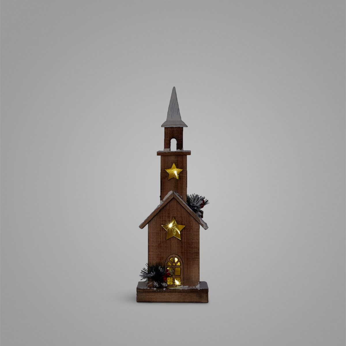 Figura Iglesia de madera con 10 luces LED Navidad Natural-1