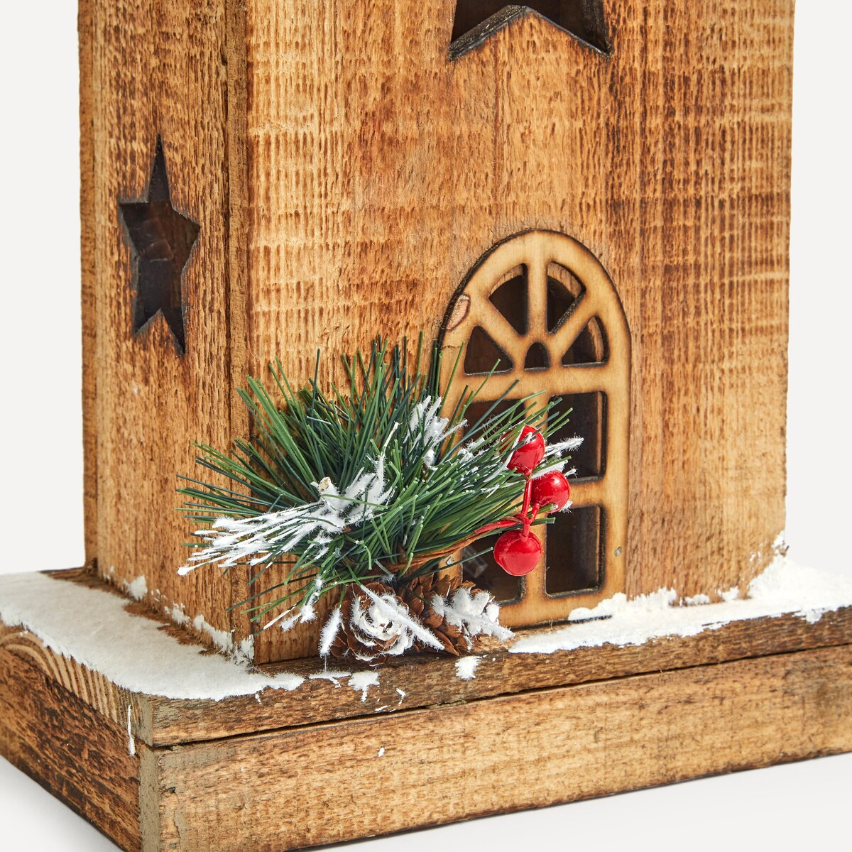 Figura Iglesia de madera con 10 luces LED Navidad Natural-4