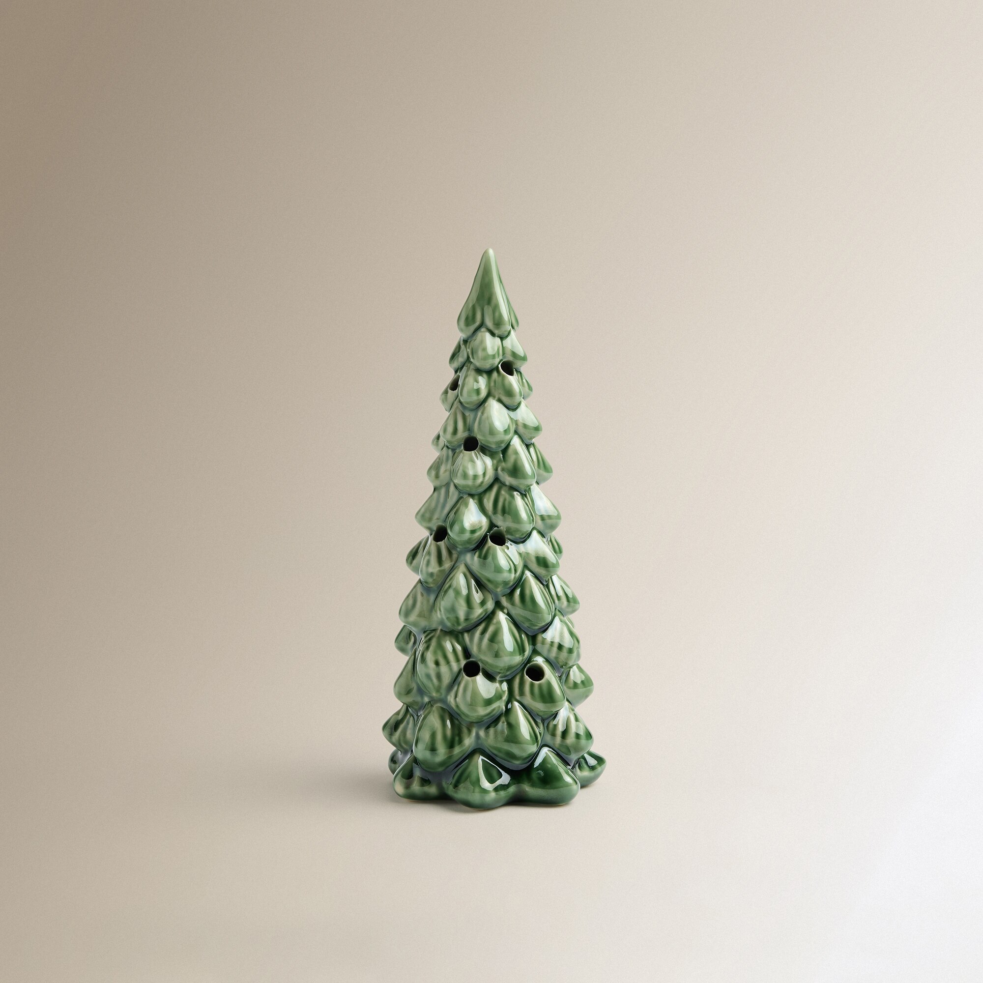 Imagen 2 de Figura árbol de cerámica con luz LED Navidad - Verde Verde
