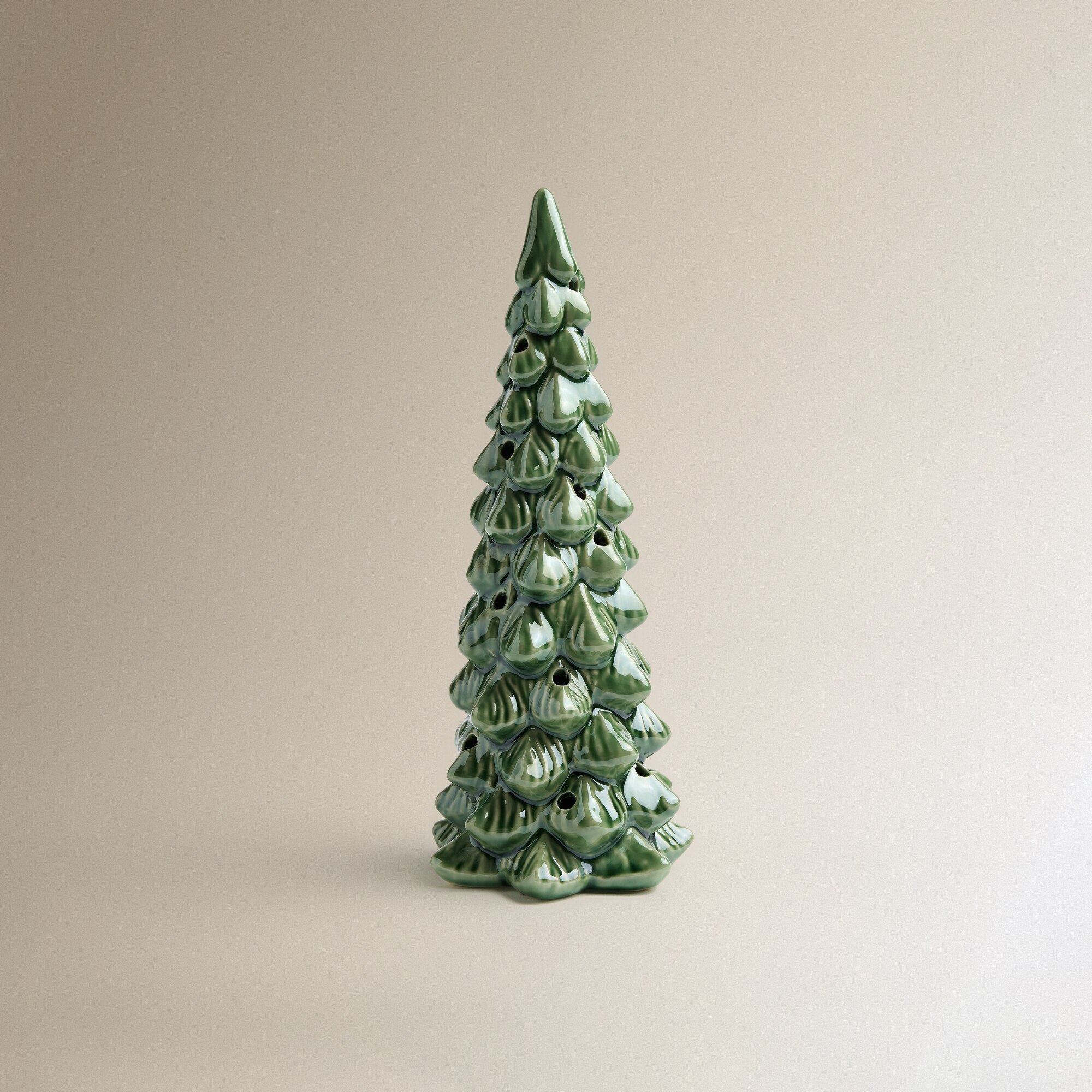 Figura Árvore de Natal de Cerâmica com Luz LED Verde-2