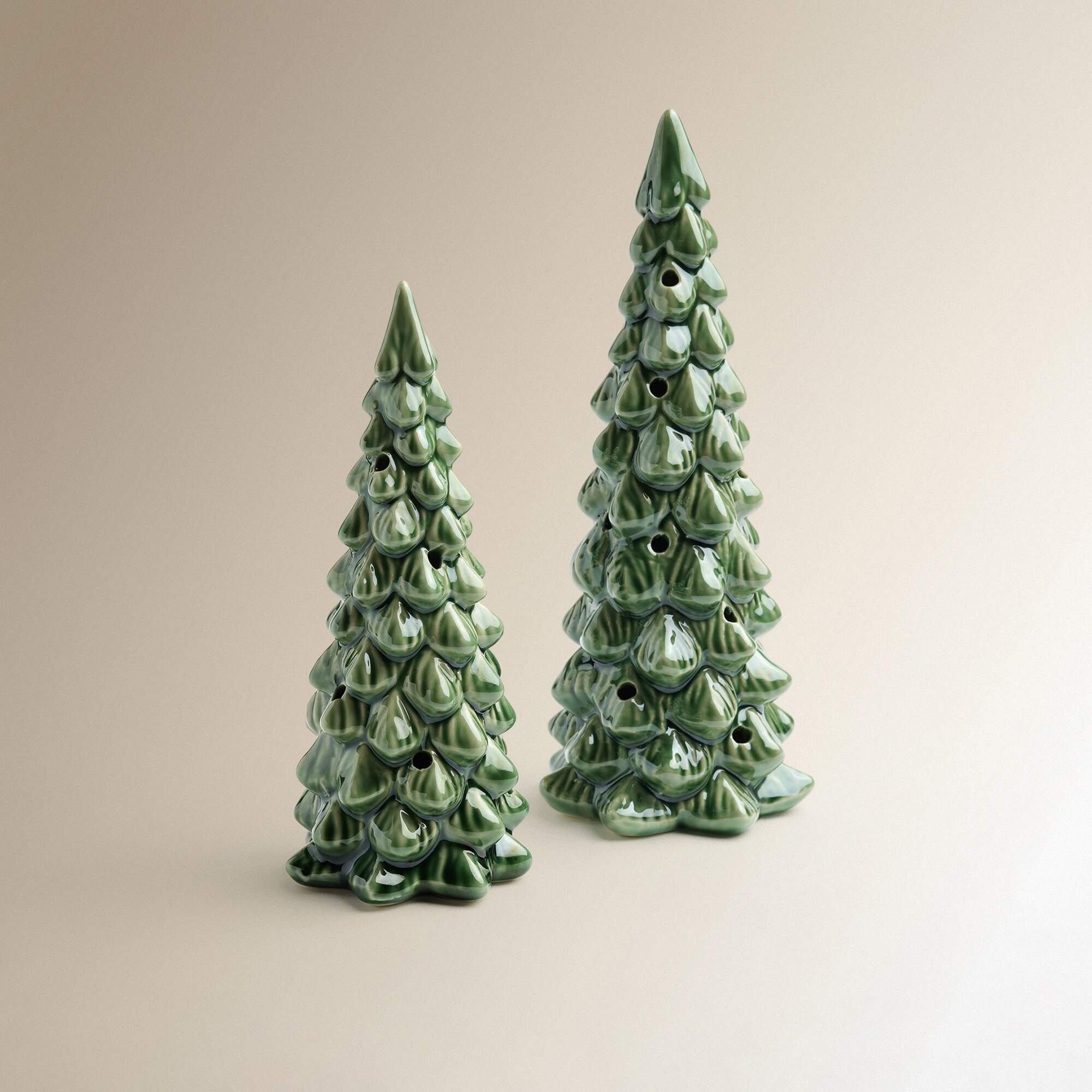 Figura Árvore de Natal de Cerâmica com Luz LED Verde-5