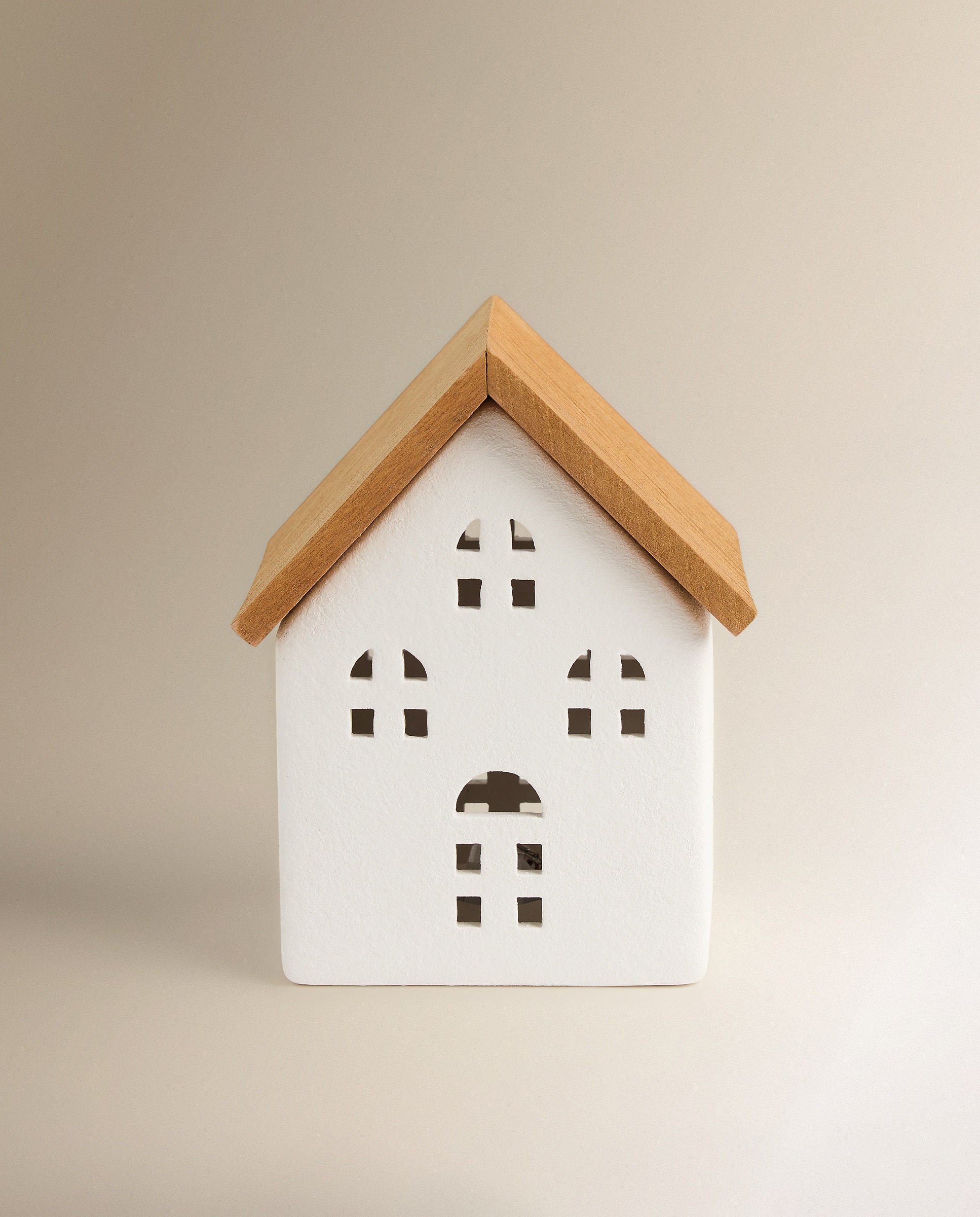 Figura Casa de Cerâmica com Luz LED Natal Branco-2