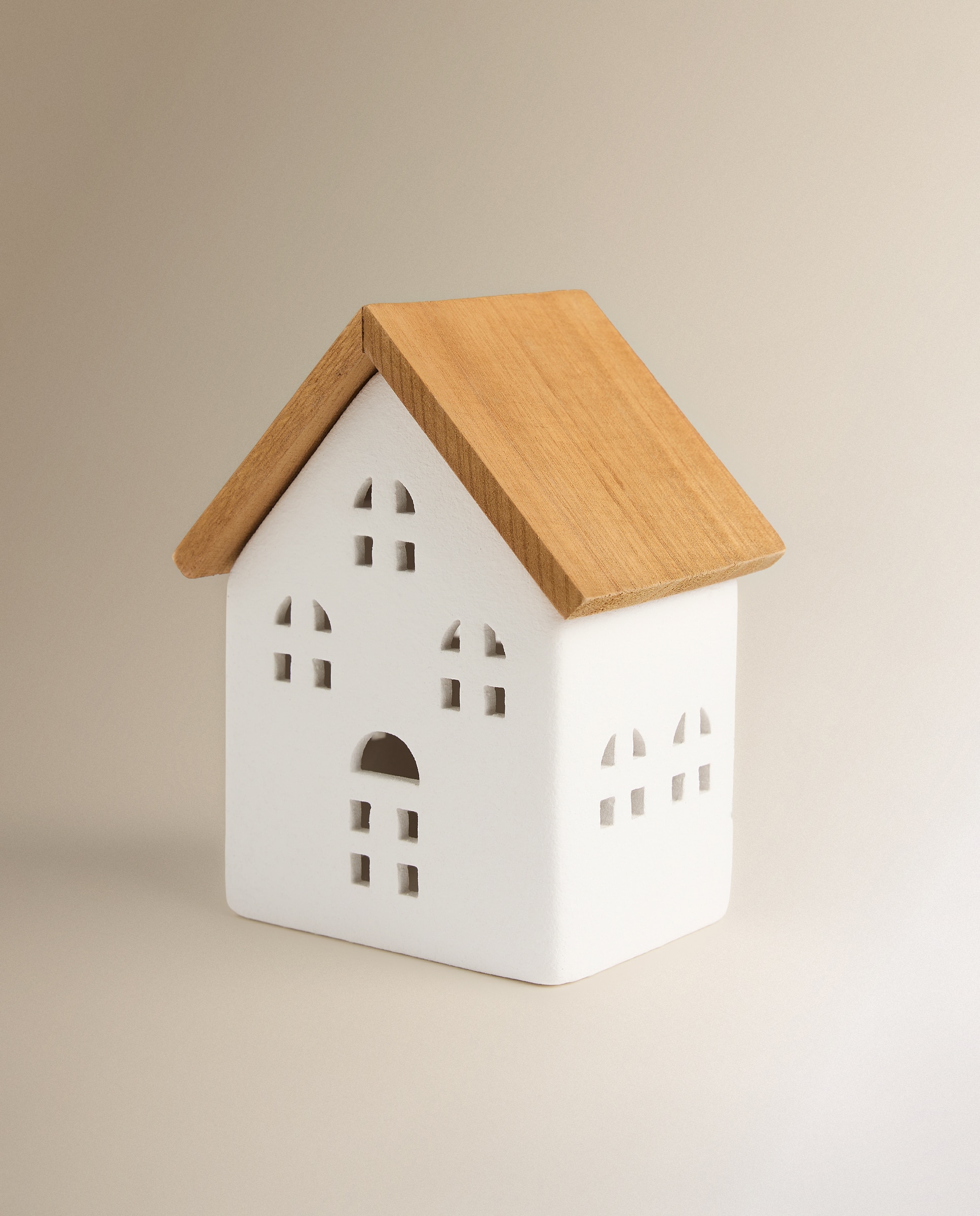 Figura Casa de Cerâmica com Luz LED Natal Branco-3