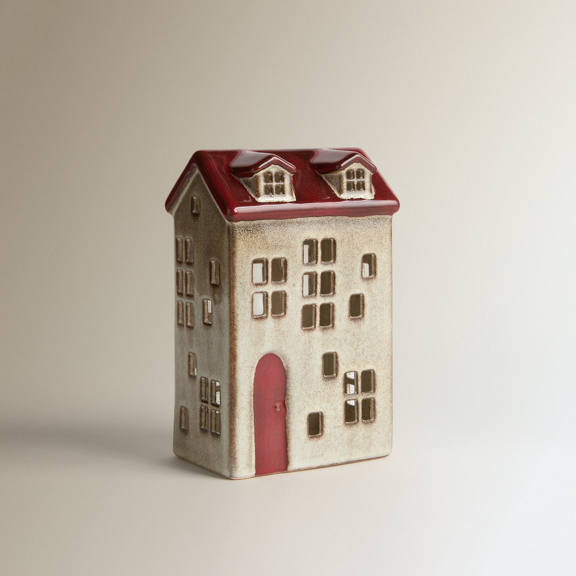 Figura Casa de Cerâmica com Luz LED Vermelho-2