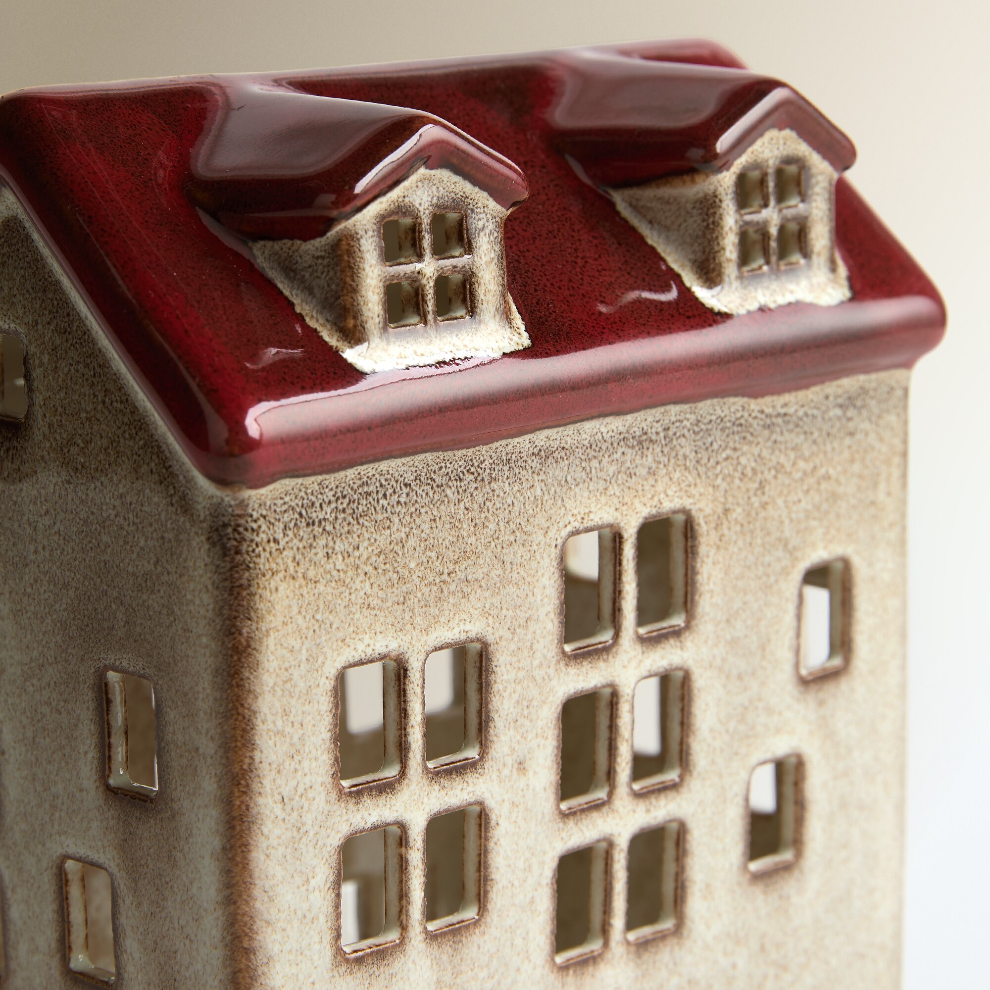 Figura Casa de Cerâmica com Luz LED Vermelho-3